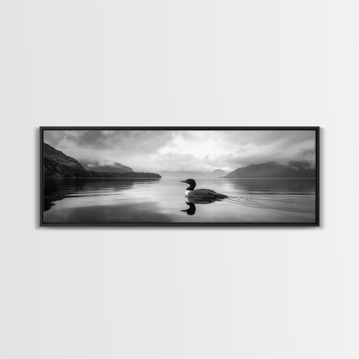 Loon Lake, Misty Reflection, Quiet Morning, Framed Canvas Print, Cabin Wall Art, Nature Lover Gift, Rustic Lakehouse Decor