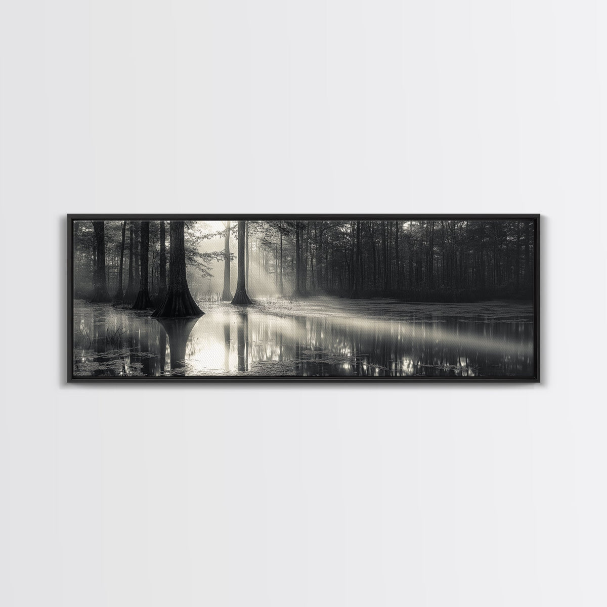 Cypress Swamp, Foggy Forest, Morning Light, Still Waters, Framed Canvas Print, Nature Wall Art, Autumn Decor, Moody Forest Photography