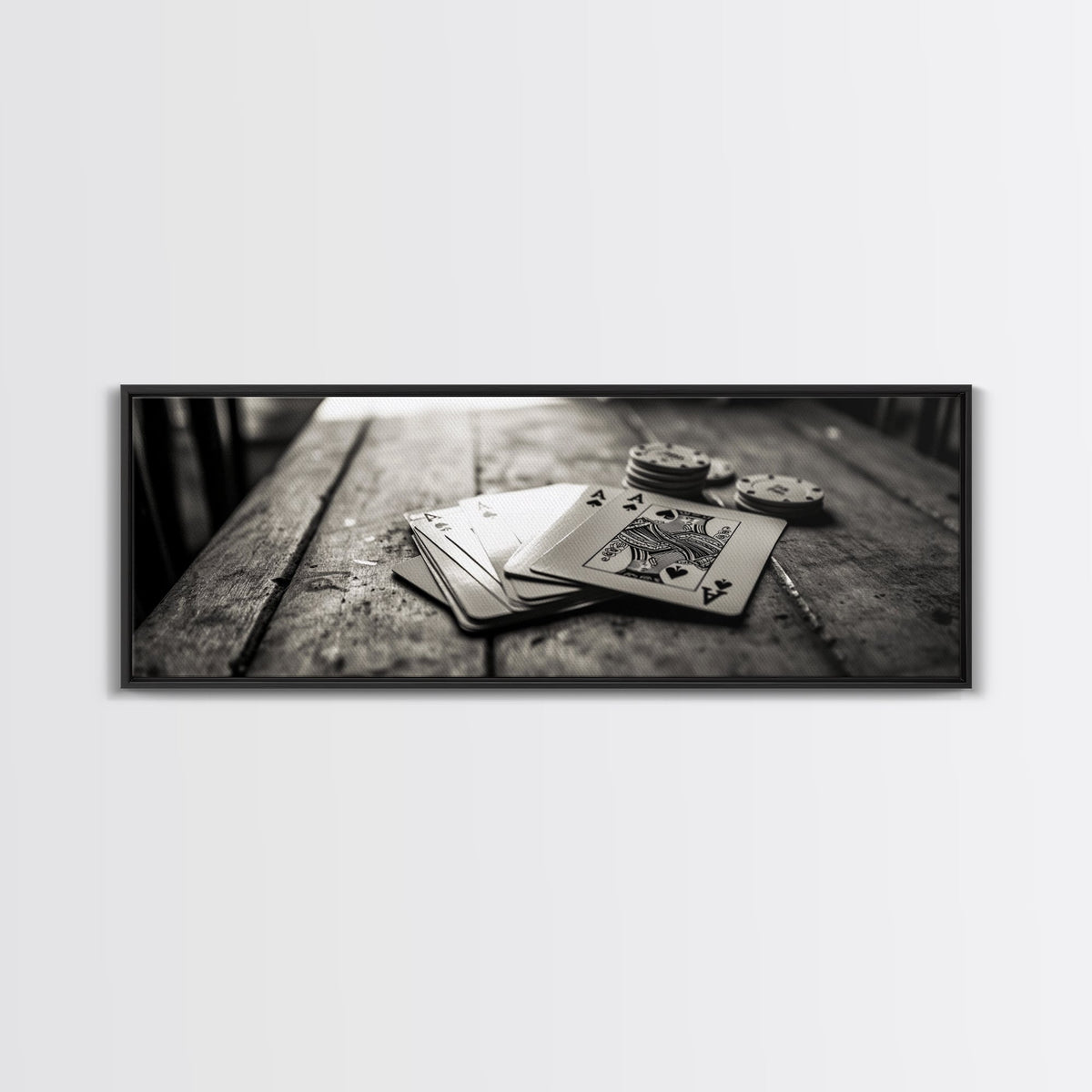Poker Aces, Casino Vibes, Vintage Cards, Framed Canvas Print, Game Room Art, Man Cave Decor, Moody Black and White Wall Art