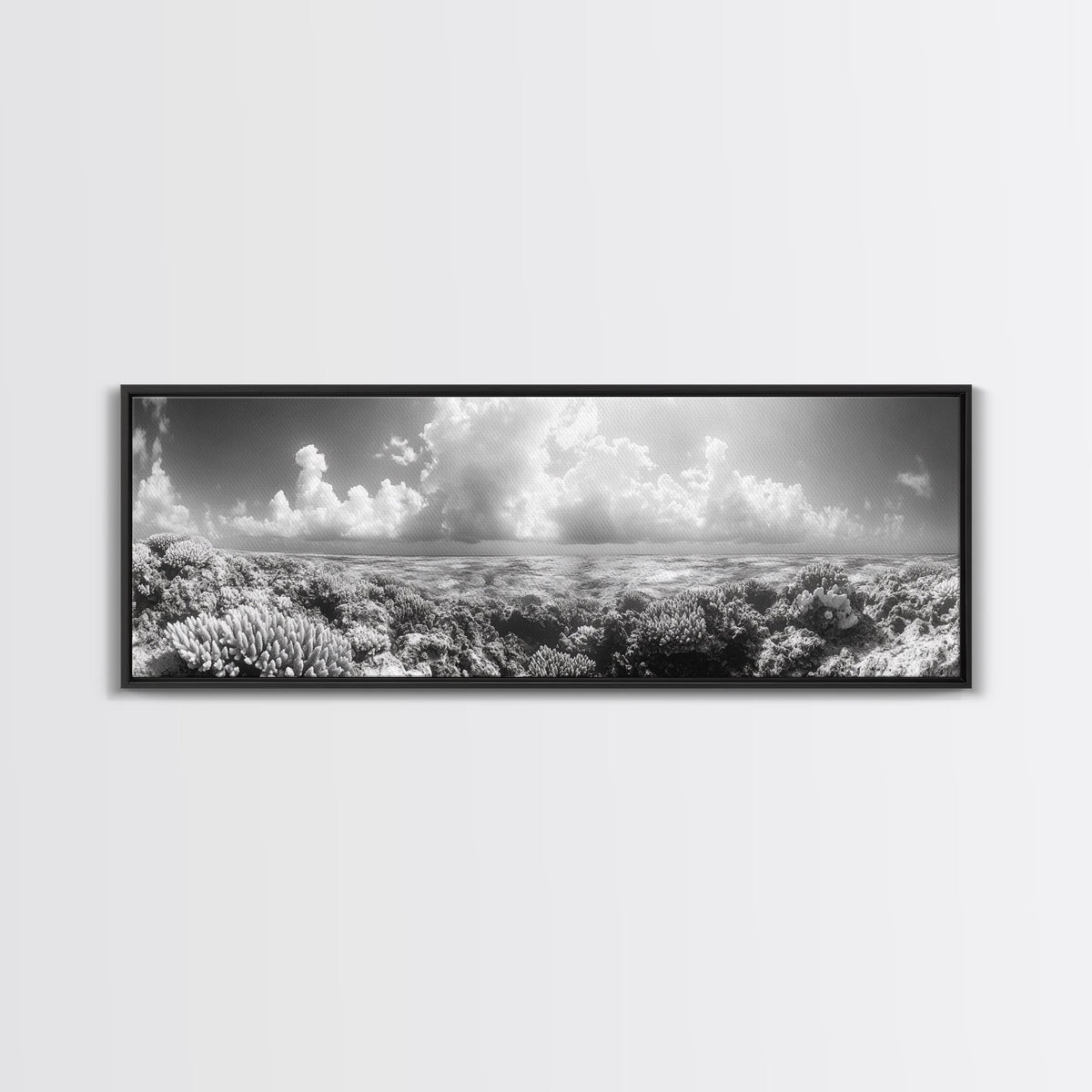 Coral Reef, Ocean Horizon, Cloudscape, Canvas Print, Underwater Nature Photography, Bathroom Wall Art, Marine Coastal Decor