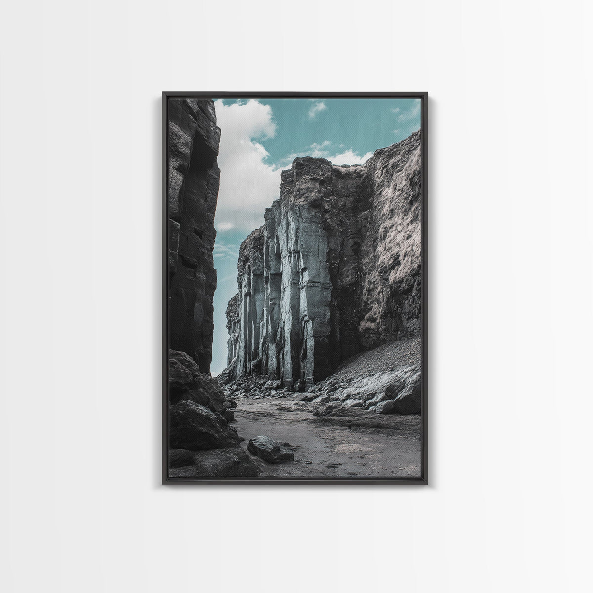 Canyon Rocks, Earth Tones, Cliff Path, Scenic Sky, Framed Canvas Print modern rustic art, desert wall decor, hallway landscape canvas