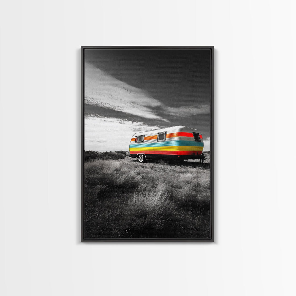 Retro Trailer, Desert Scene, Color Pop Photography, Canvas Print, Vintage Camper Art, Travel Lover Gift, Boho Decor, Office Wall Art