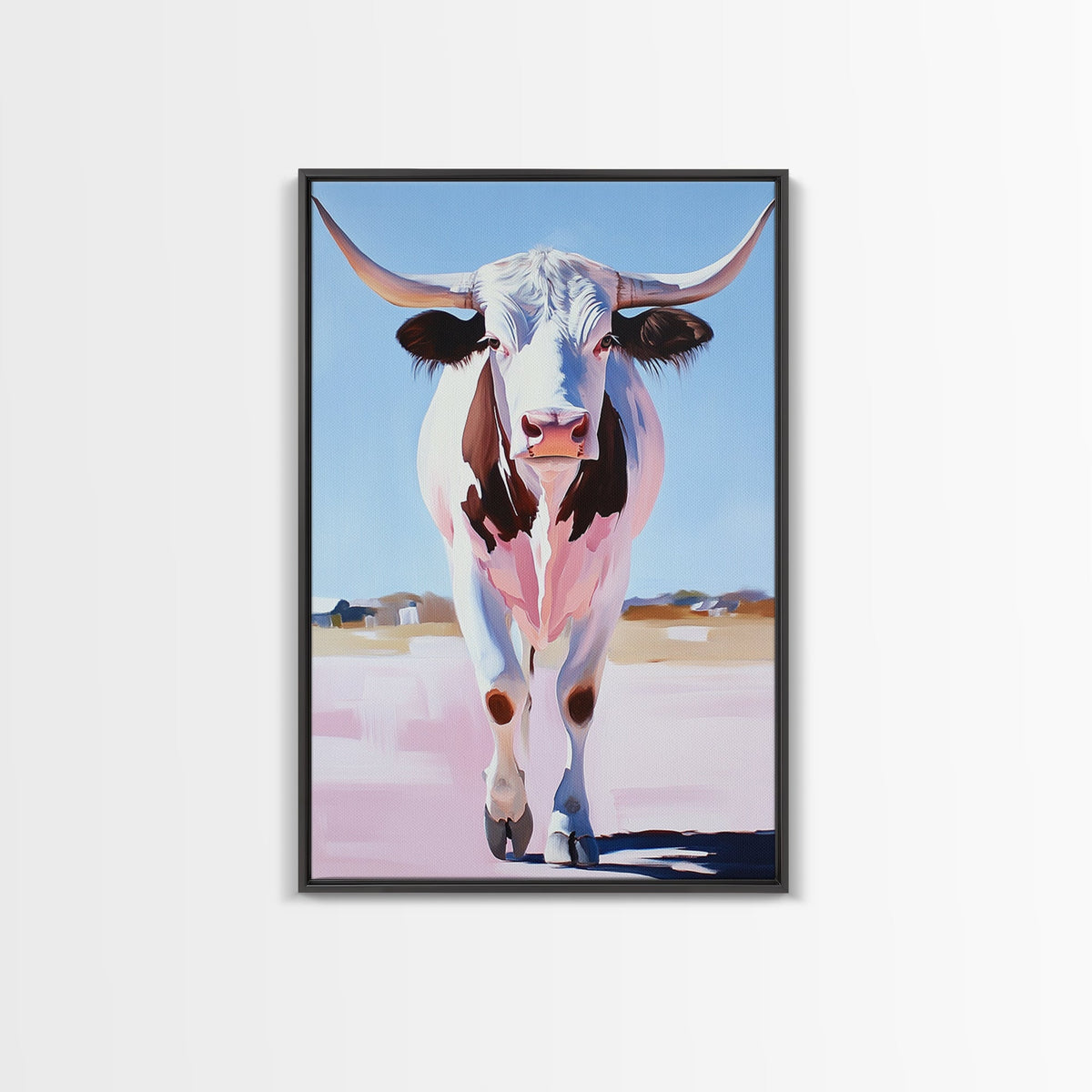 Texas Longhorn Portrait, cowboy art, rustic decor, farmhouse art, vintage horse art, moody art, southwest wall art, Canvas Print