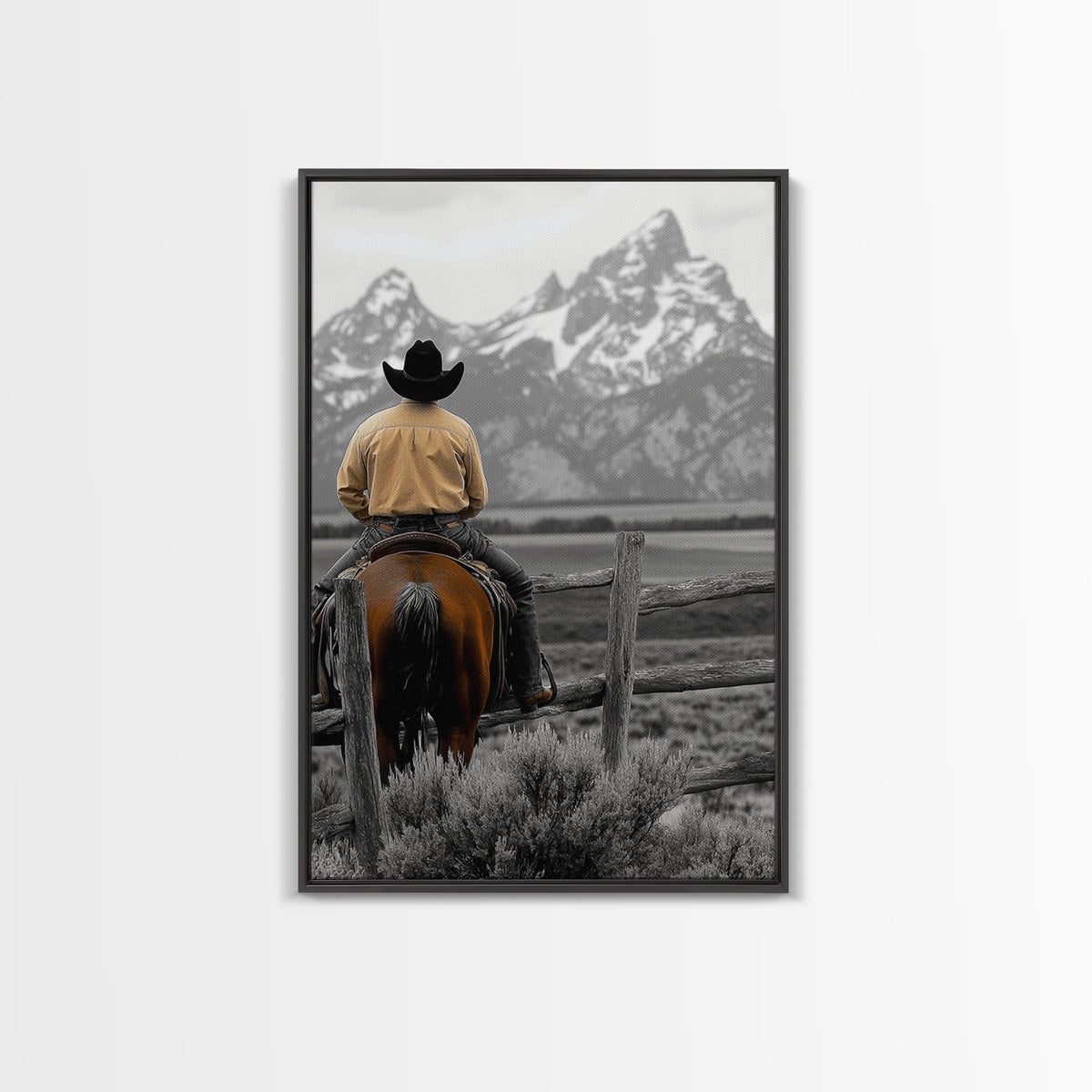 Cowboy, Mountain View, Rustic Wall Art, Southwest Wall Art, Vintage Horse Art, Western Decor, Farmhouse Art, Canvas Print, Gift Idea