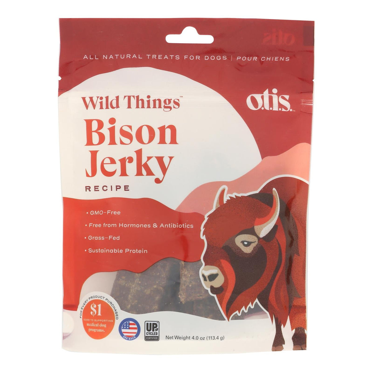 Wild Things Bison Jerky Dog Treats, 4 oz (Case of 6)