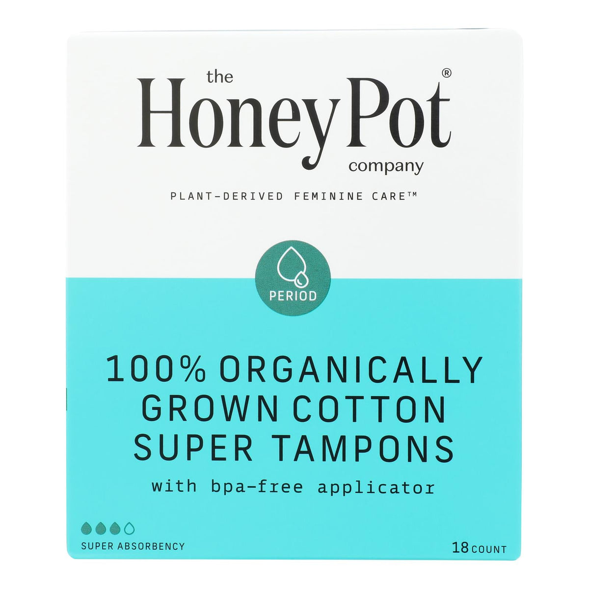 The Honey Pot Super Unscented Tampons with Plastic Applicator, 18 ct