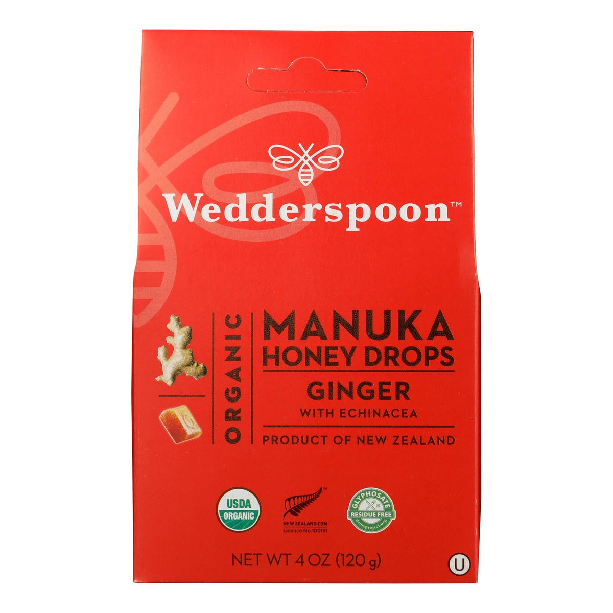 Wedderspoon Organic Ginger Manuka Honey Drops, 4 oz