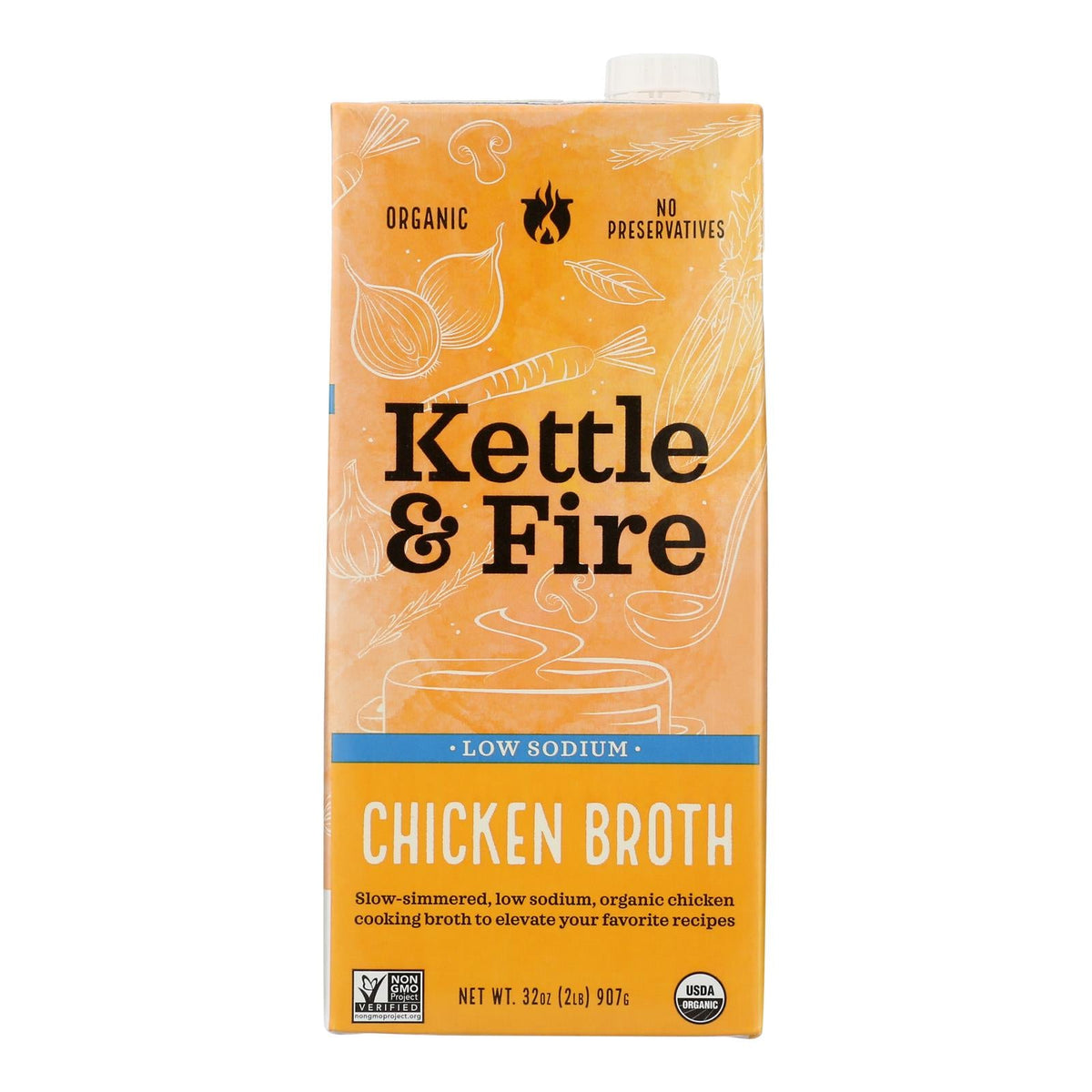 Kettle & Fire Organic Low Sodium Chicken Broth, 32 oz (Case of 8)