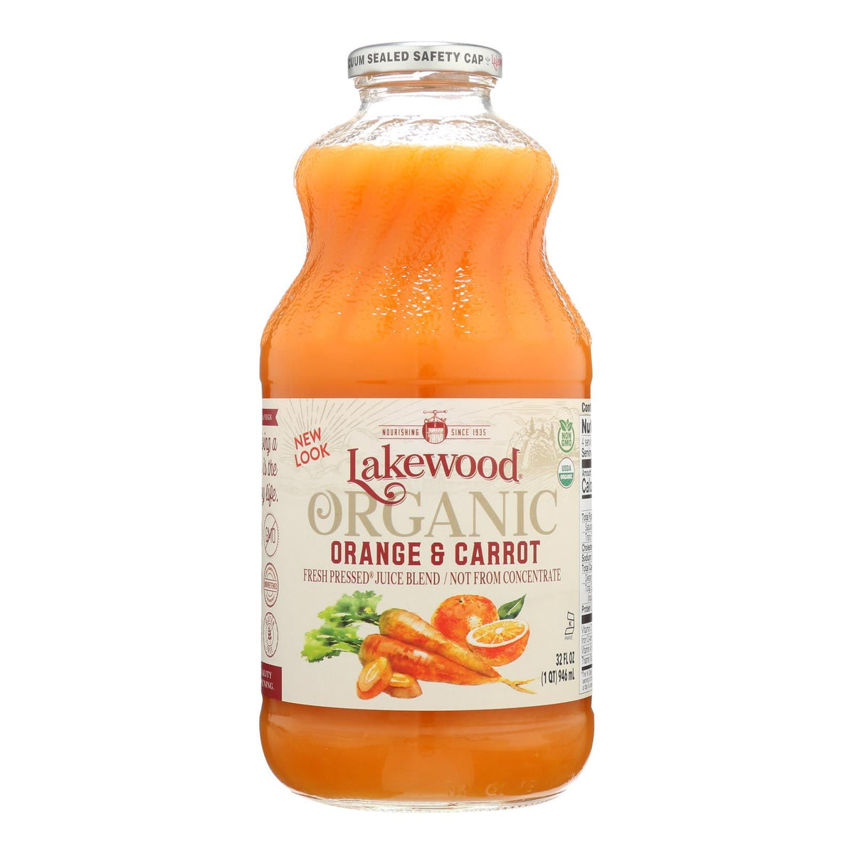 Lakewood Organic Orange Carrot Blend Juice, 32 fl oz (Case of 6)