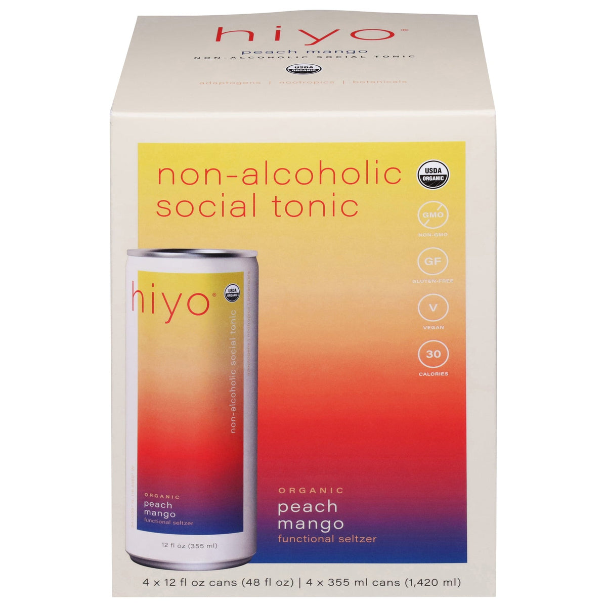 Hiyo Organic Peach Mango Seltzer, 4 x 12 fl oz (Case of 6)