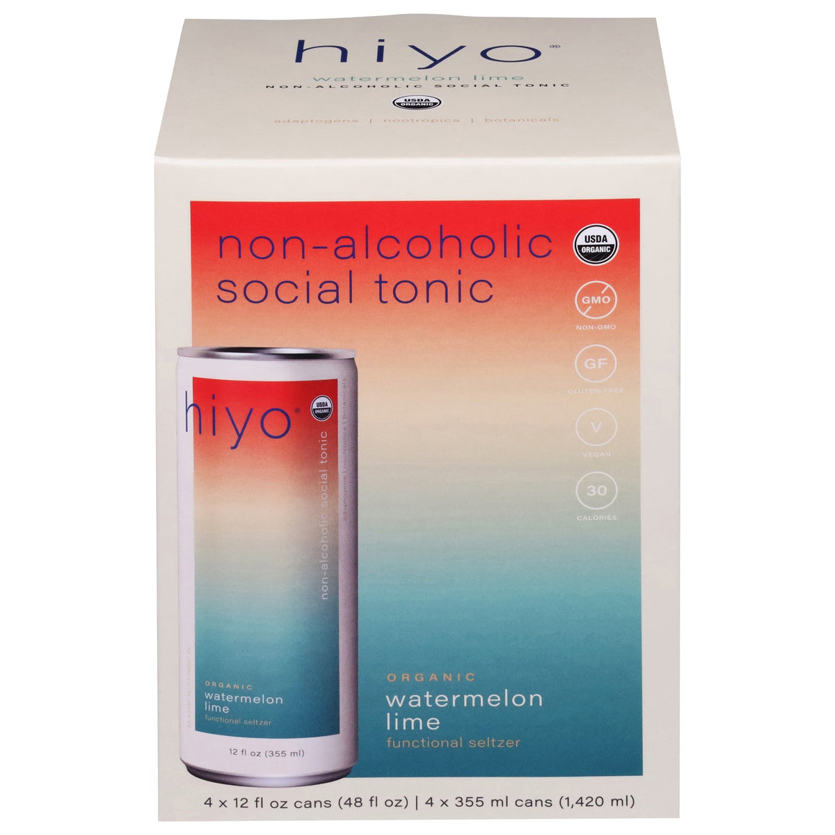 Hiyo Organic Watermelon Lime Sparkling Water, 4 x 12 fl oz (Case of 6)