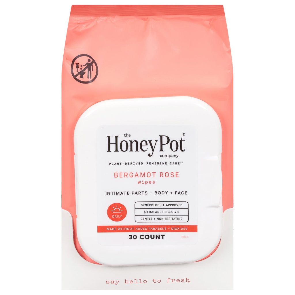 The Honey Pot Bergamot Rose Intimate Wipes, 30 ct