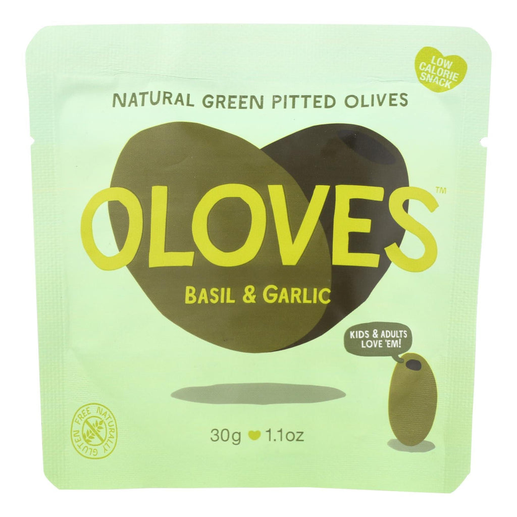 Poshi Pitted Green Olives with Basil & Garlic, 1.1 oz (Case of 10)