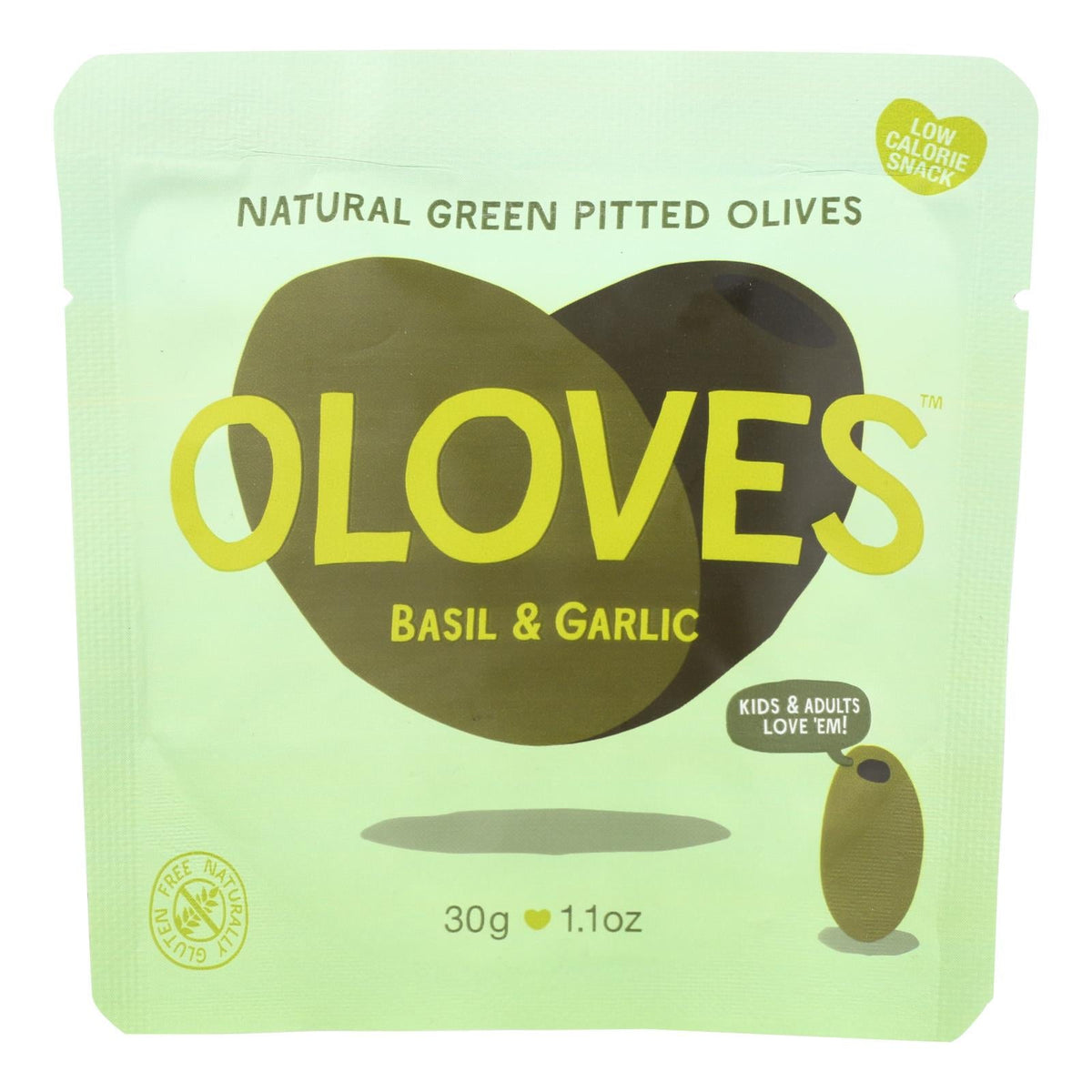 Poshi Pitted Green Olives with Basil & Garlic, 1.1 oz (Case of 10)