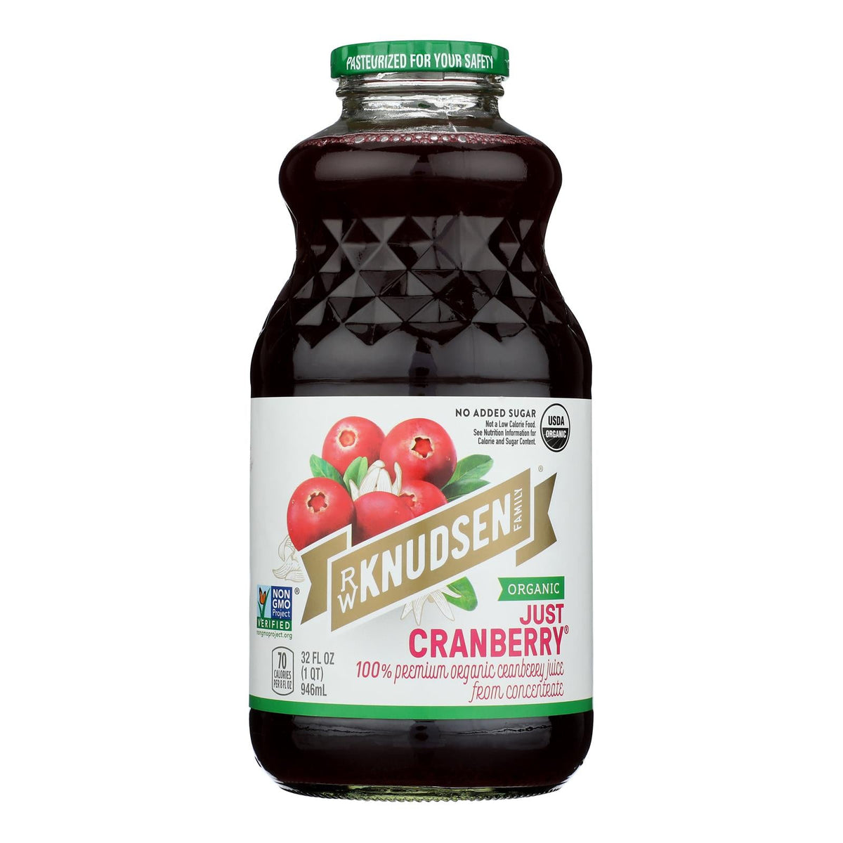 R.W. Knudsen Organic Just Cranberry Juice, 32 fl oz (Case of 6)