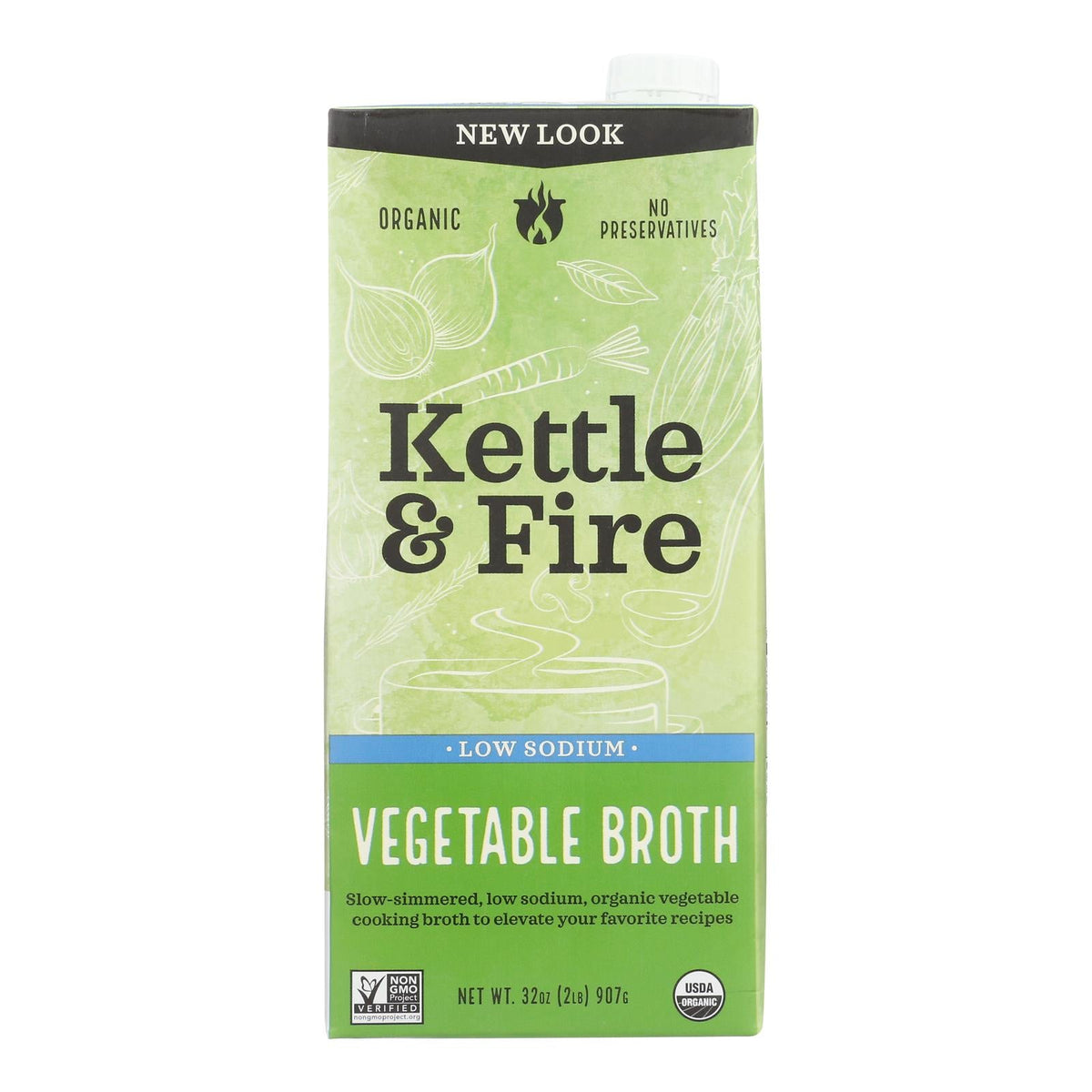 Kettle & Fire Organic Low Sodium Vegetable Broth, 32 oz (Case of 8)