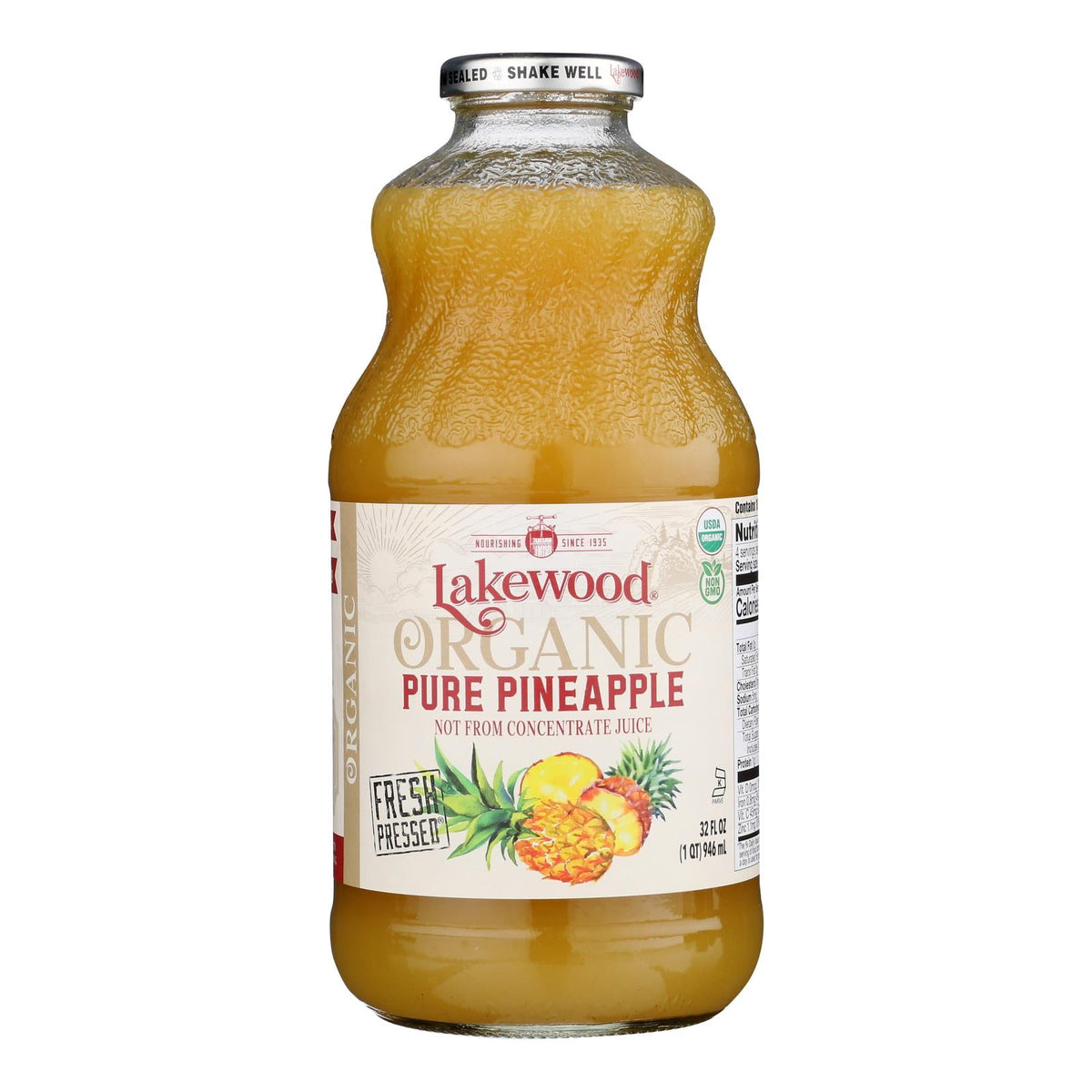 Lakewood Organic Pure Pineapple Juice, 32 fl oz (Case of 6)