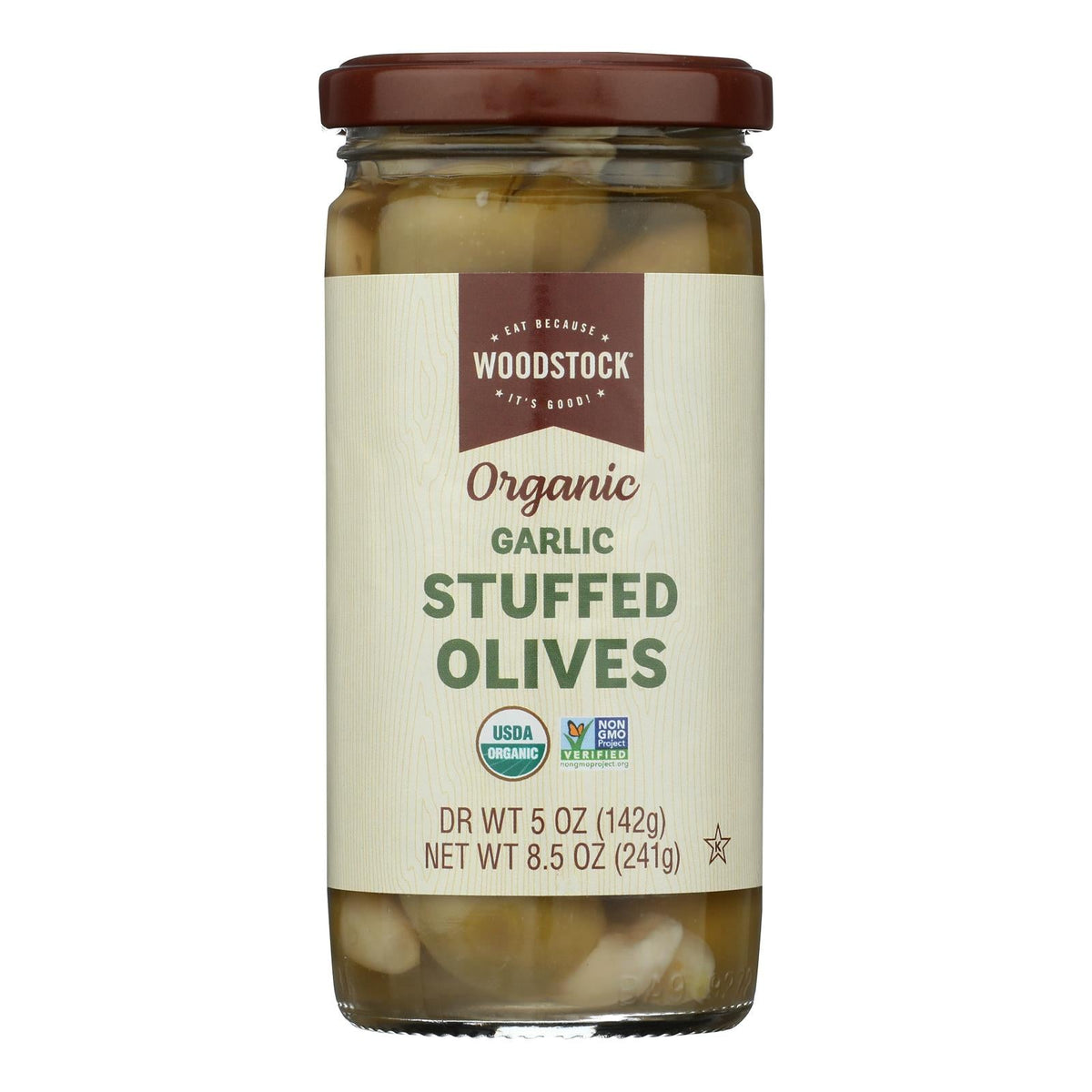 Woodstock Organic Garlic Stuffed Olives, 8.5 oz (Case of 12)