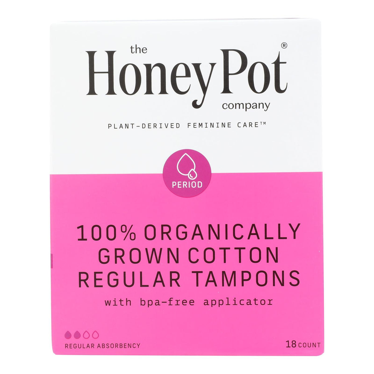 The Honey Pot Regular Unscented Tampons with Plastic Applicator, 18 ct