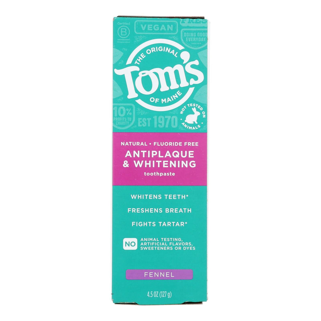 Tom's of Maine Antiplaque & Tartar Control Whitening Fennel Toothpaste, 4.5 oz (Case of 6)