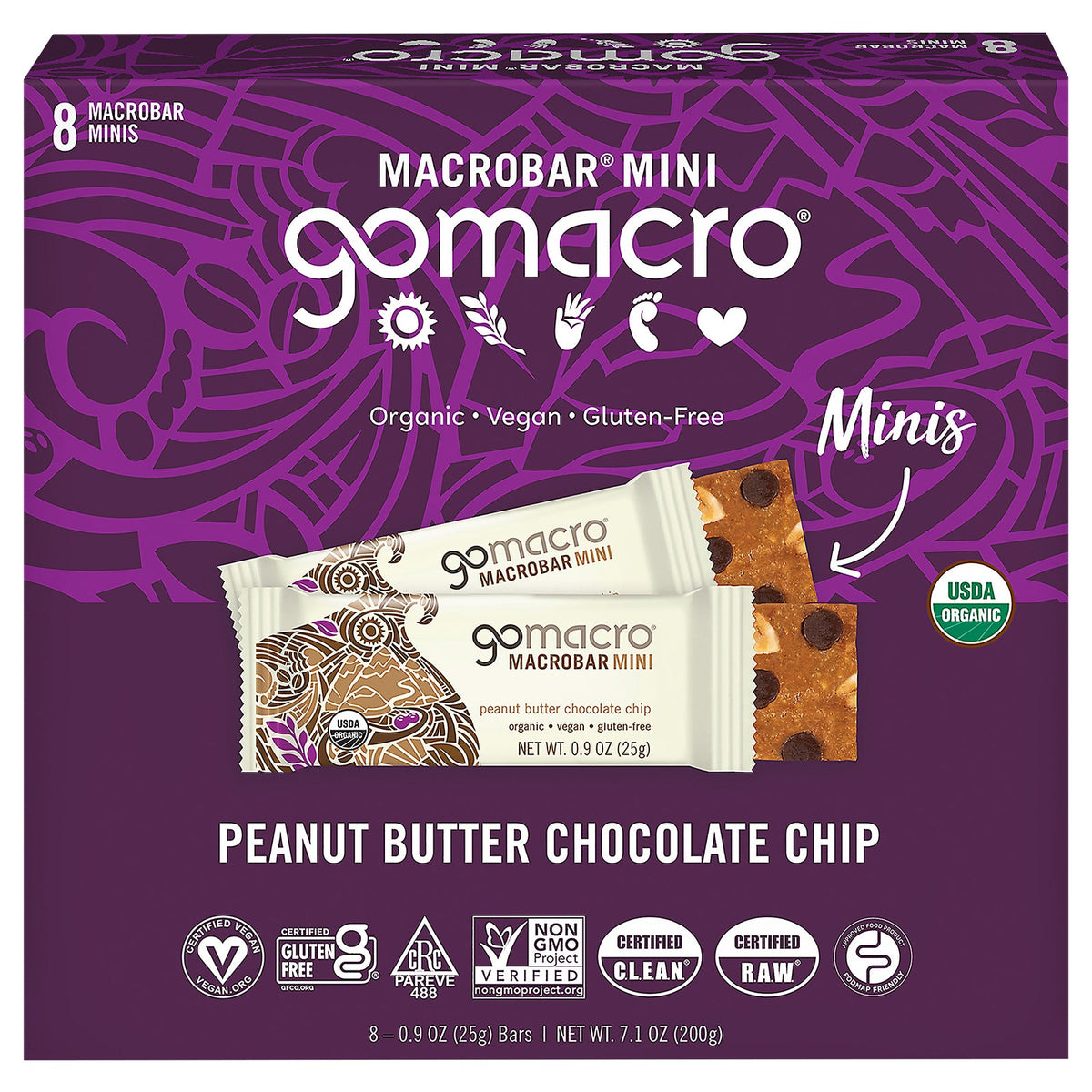 GoMacro Organic Mini Peanut Butter Chocolate Chip Bars, 7.2 oz (Case of 8)