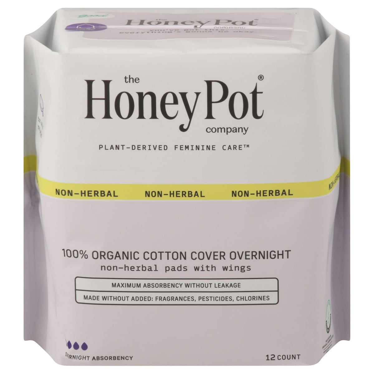 The Honey Pot Non-Herbal Overnight Menstrual Pads, 12 ct