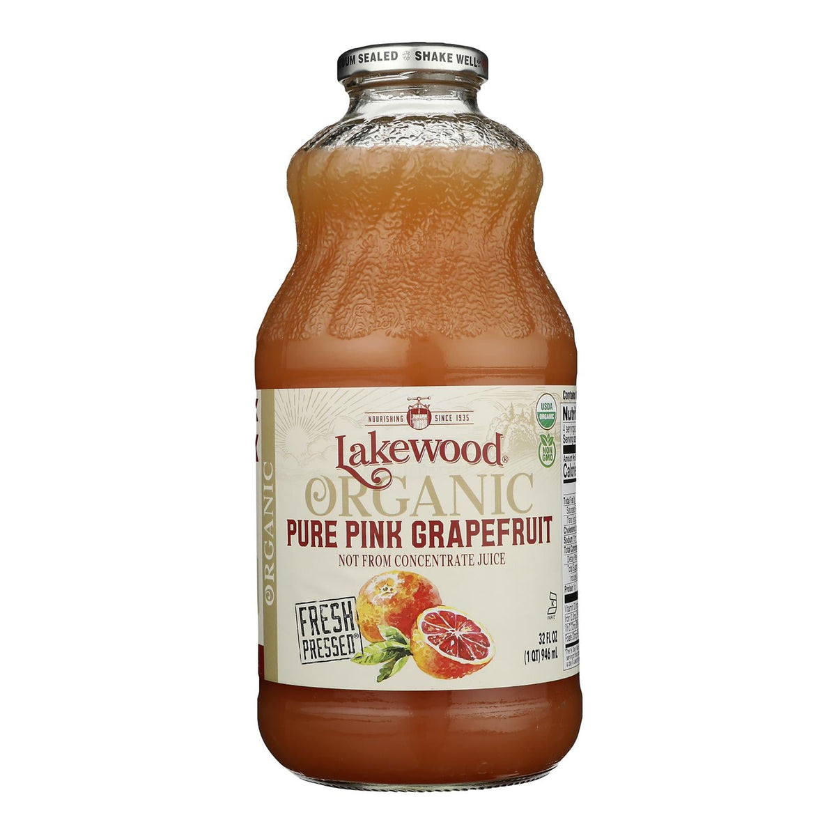 Lakewood Organic Pink Grapefruit Juice, 32 fl oz (Case of 6)