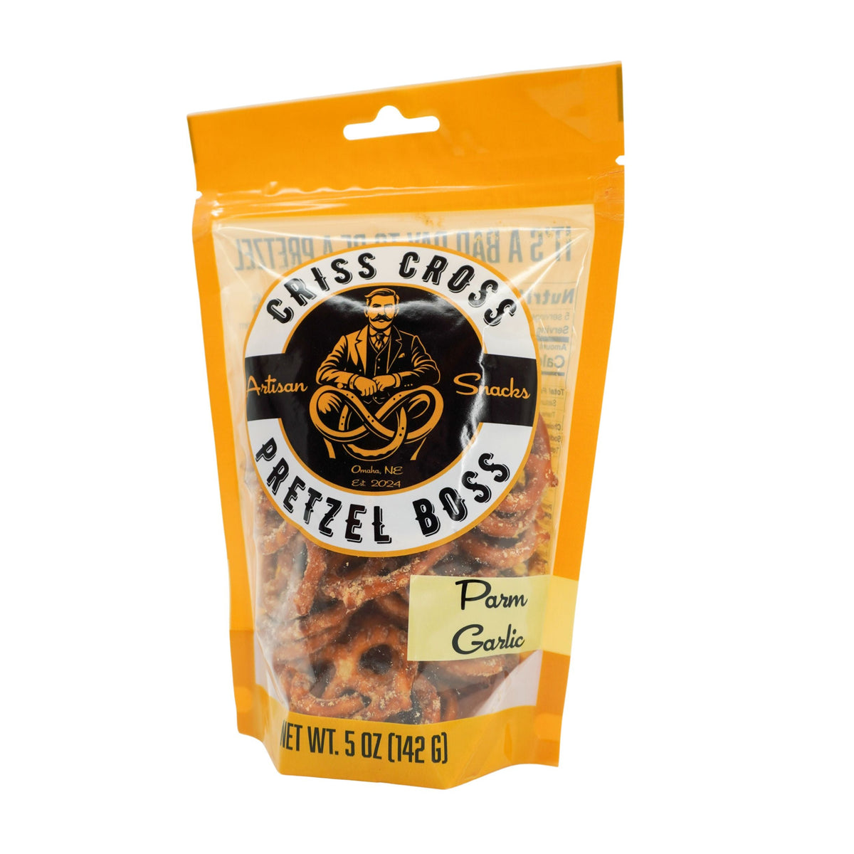 Parmesan Garlic Flavored Pretzels | 5 oz | Criss Cross Pretzel Boss