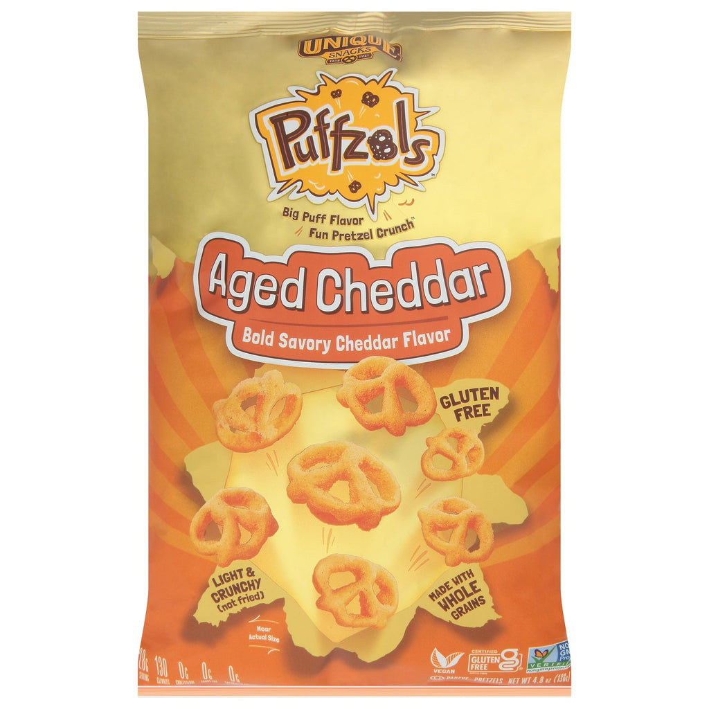 Unique Pretzels Aged Cheddar Puffzels, 4.8 oz (Case of 6)