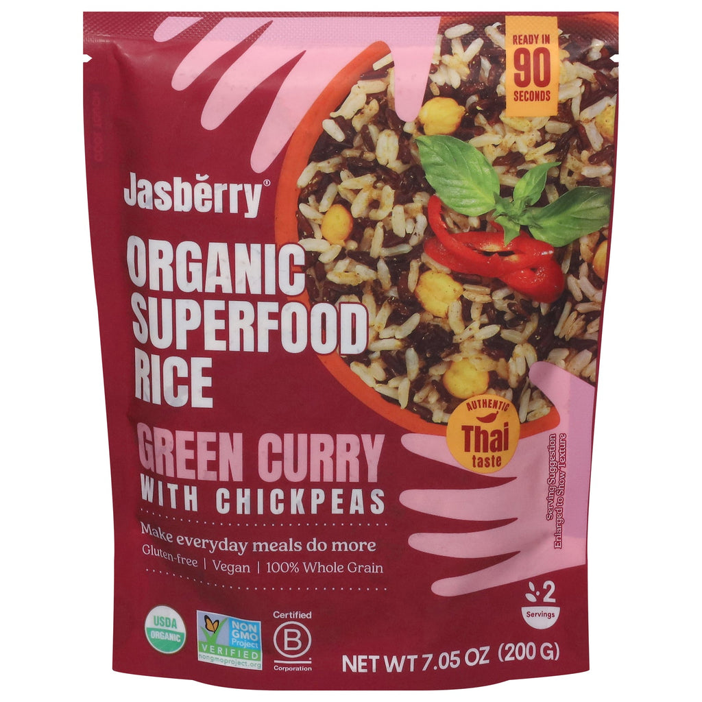 Jasberry Organic Green Curry Superfood Rice, 7.05 oz (Case of 6)
