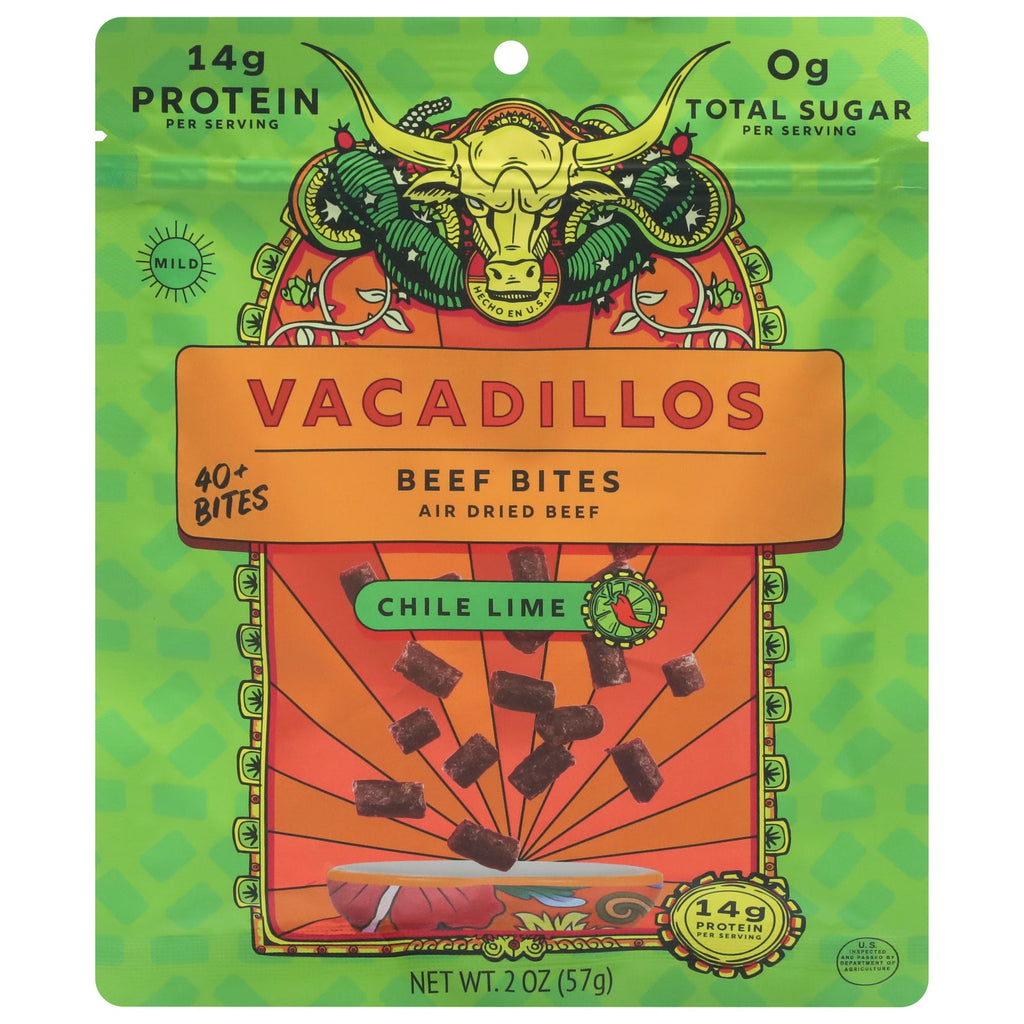 Vacadillos Chili Air Dried Steak Bites, 2 oz (Case of 8)