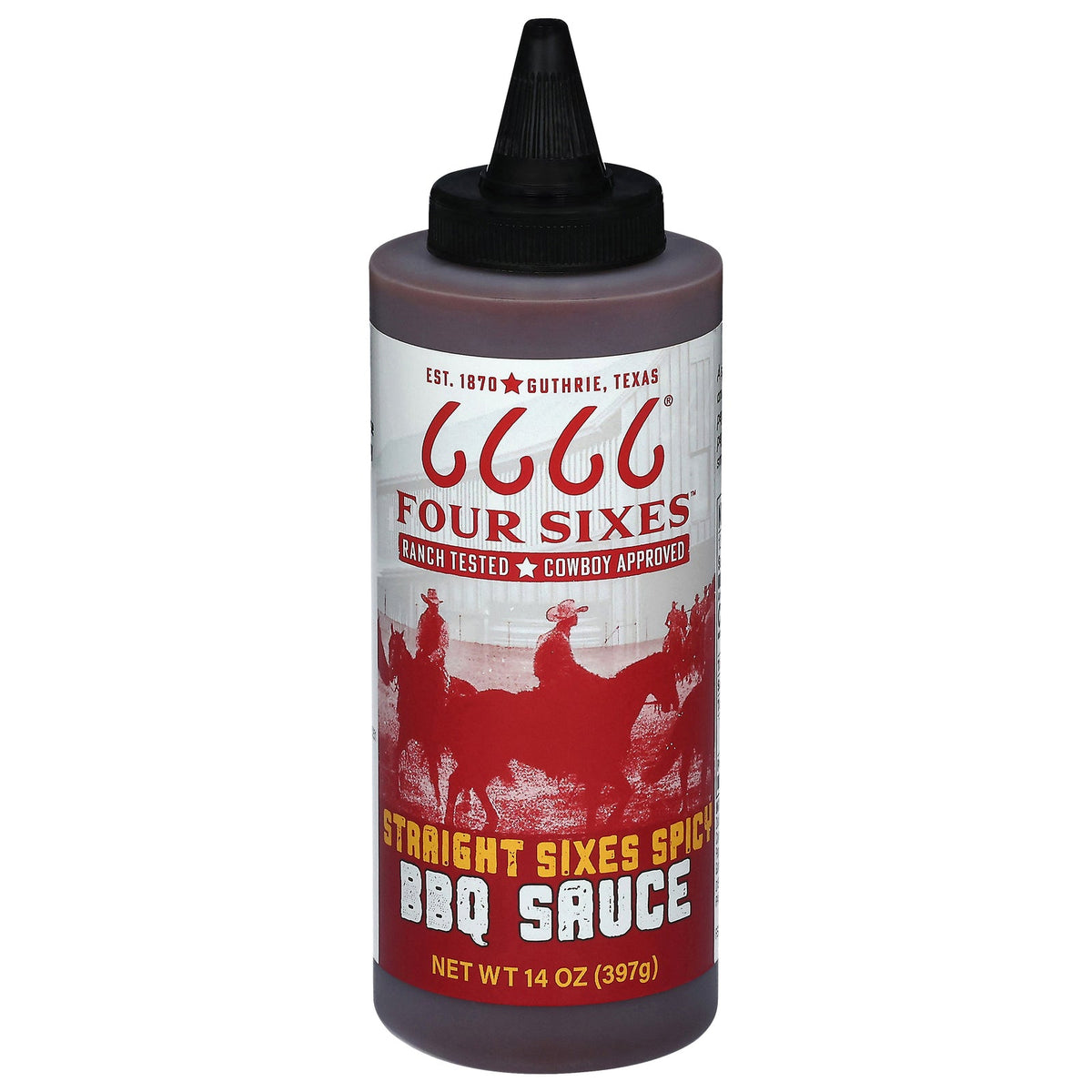 Four Sixes Straight Sixes Spicy BBQ Sauce, 14 fl oz (Case of 6)