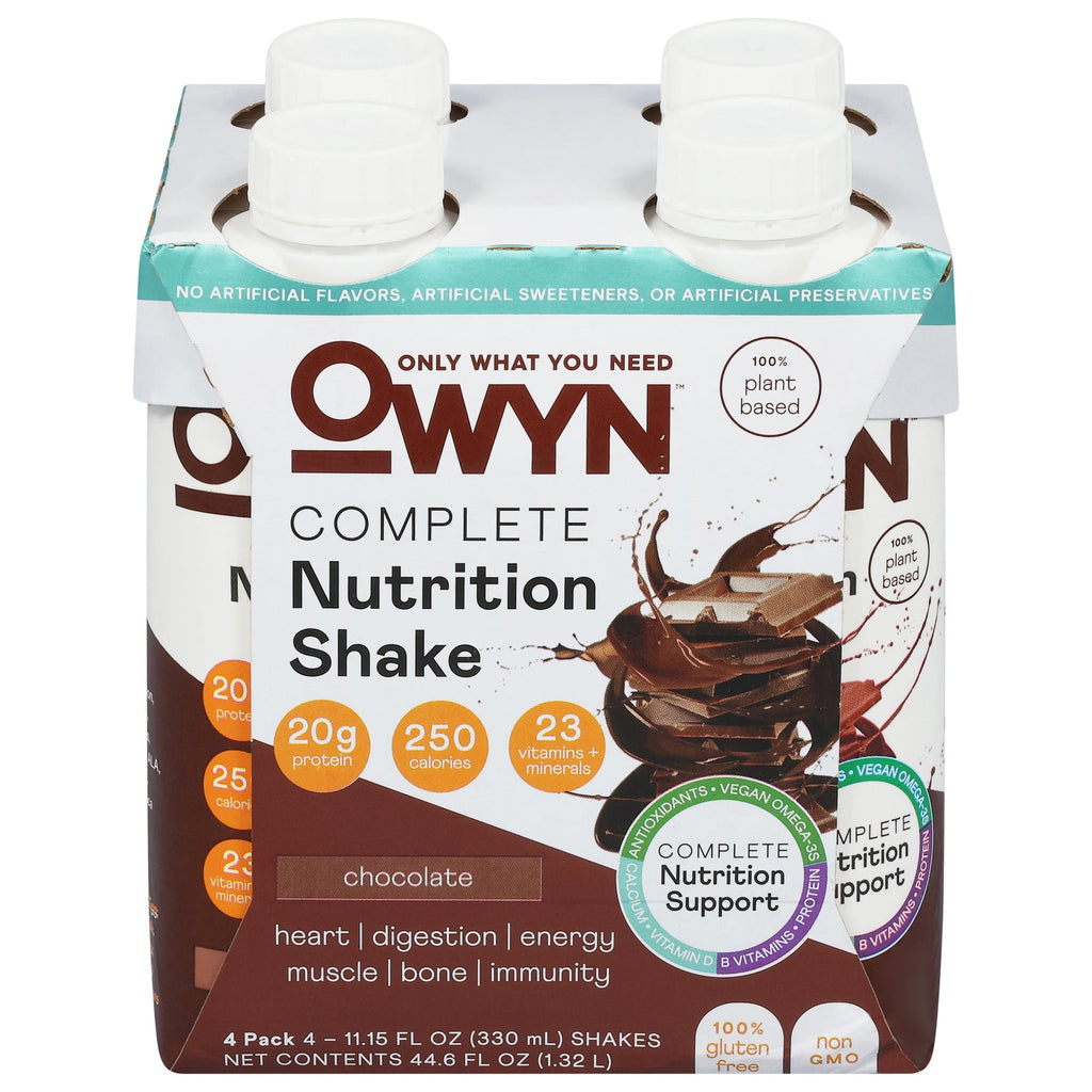 OWYN Chocolate Plant-Based Meal Replacement Shake, 4 x 11.15 fl oz (Case of 3)