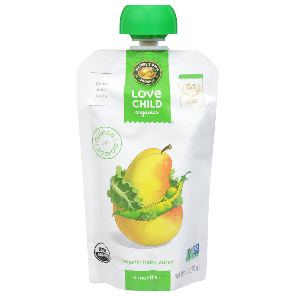 Love Child Organics Pears, Kale & Peas Puree, 4 oz (Case of 12)