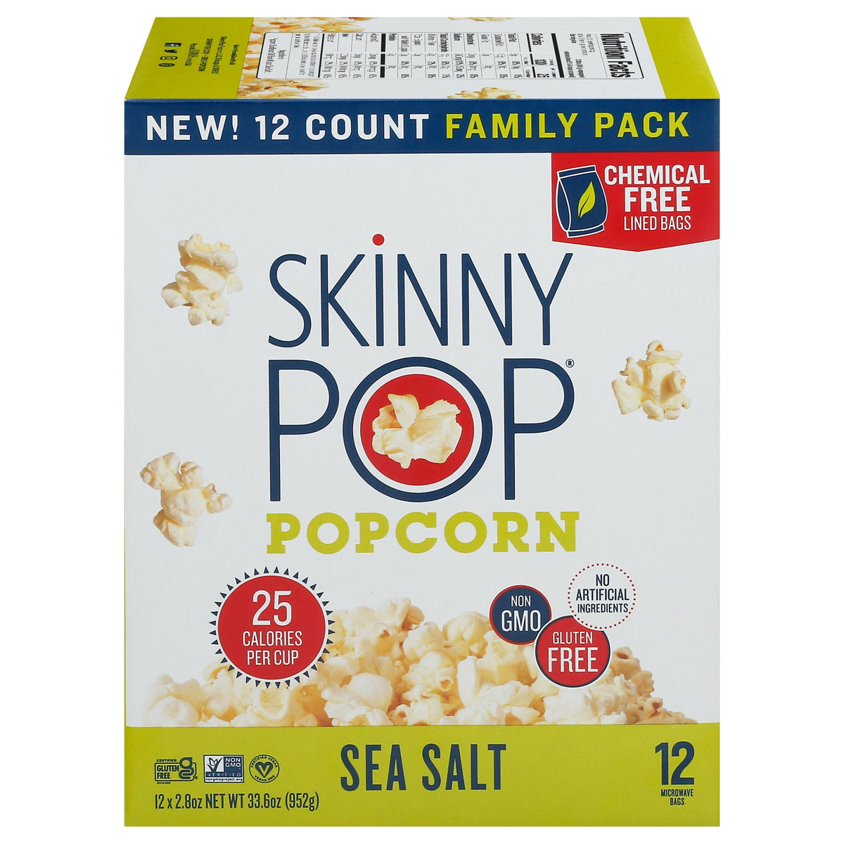SkinnyPop Sea Salt Microwave Popcorn 12-Pack, 12 x 2.8 oz (Case of 3)