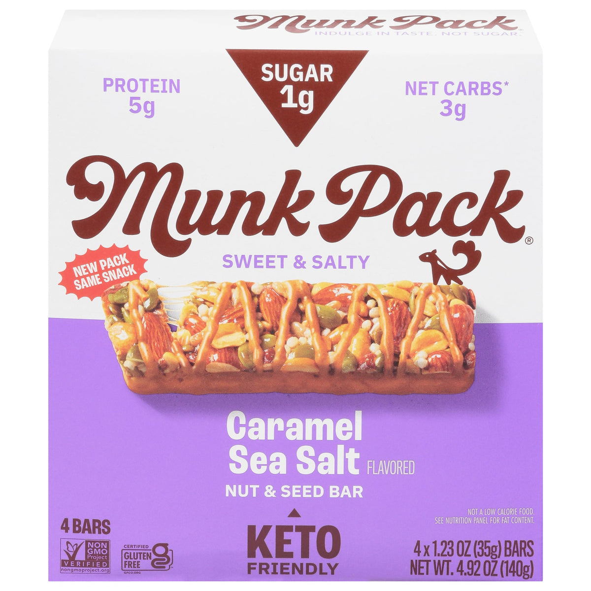 Munk Pack Keto Nut & Seed Caramel Sea Salt Bars, 4 x 1.23 oz (Case of 6)
