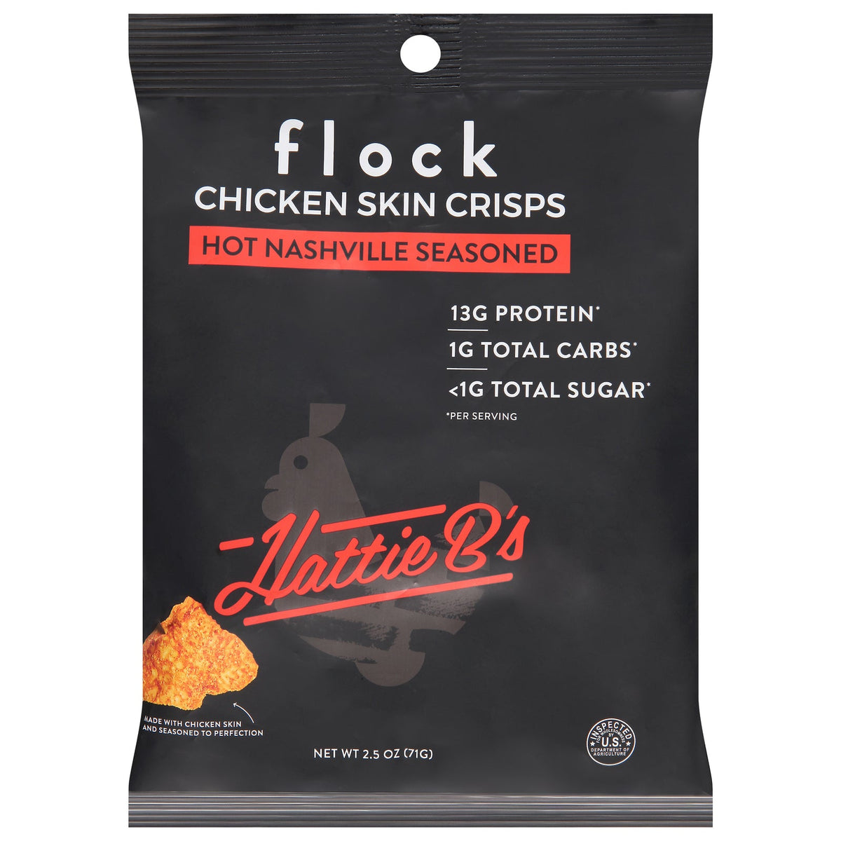 Flock Hattie B's Chicken Skin Crisps, 2.5 oz (Case of 8)