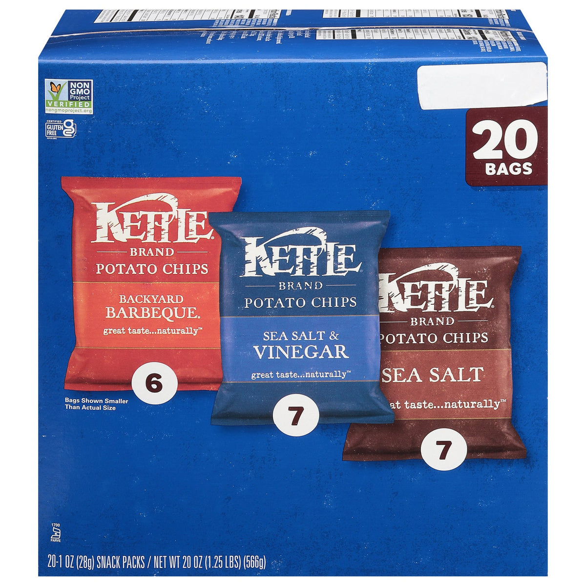 Kettle Brand Sea Salt & Vinegar and BBQ Potato Chips Variety Pack, 20 x 1 oz (Case of 4)