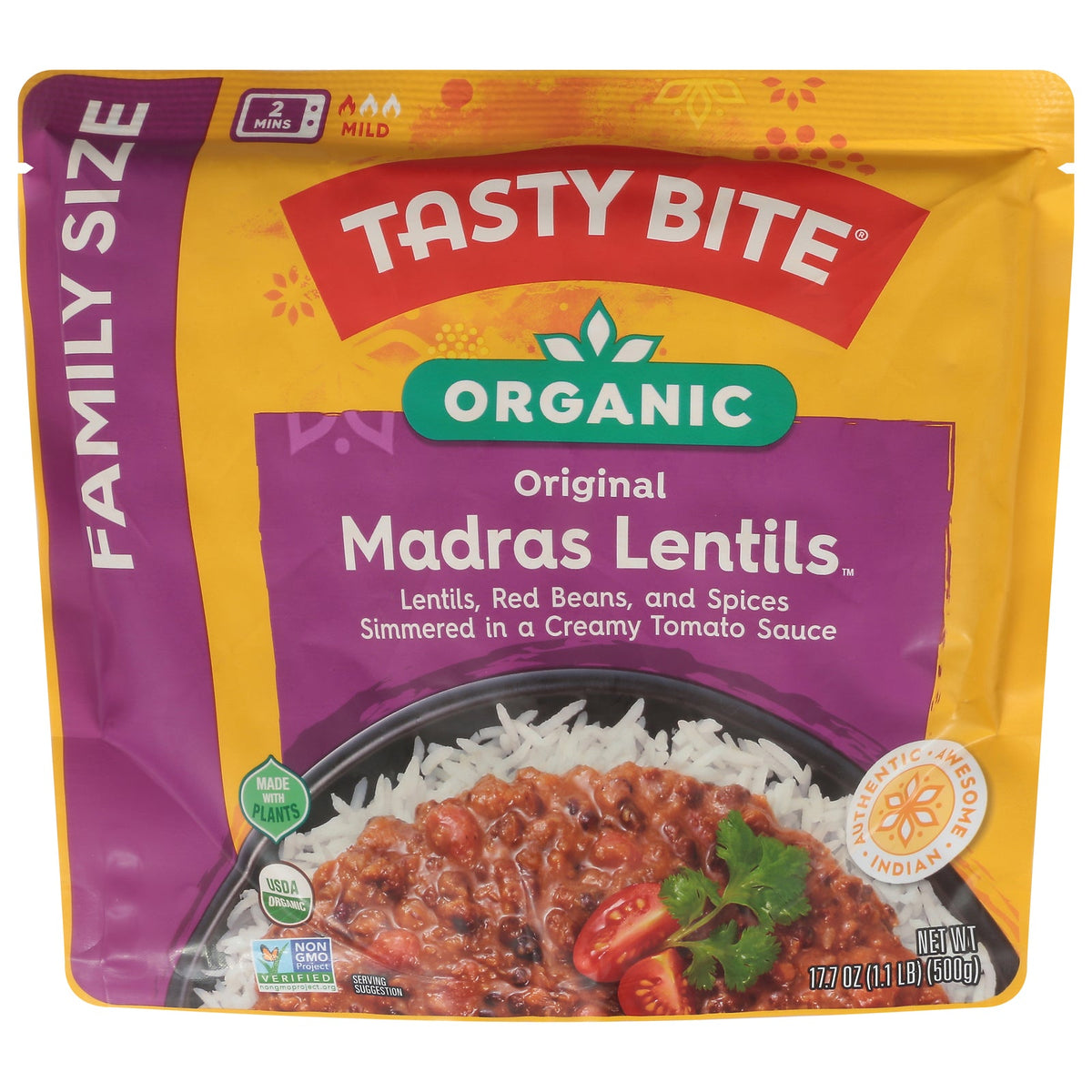Tasty Bite Organic Lentil Madras, Family Size, 17.7 oz (Case of 6)