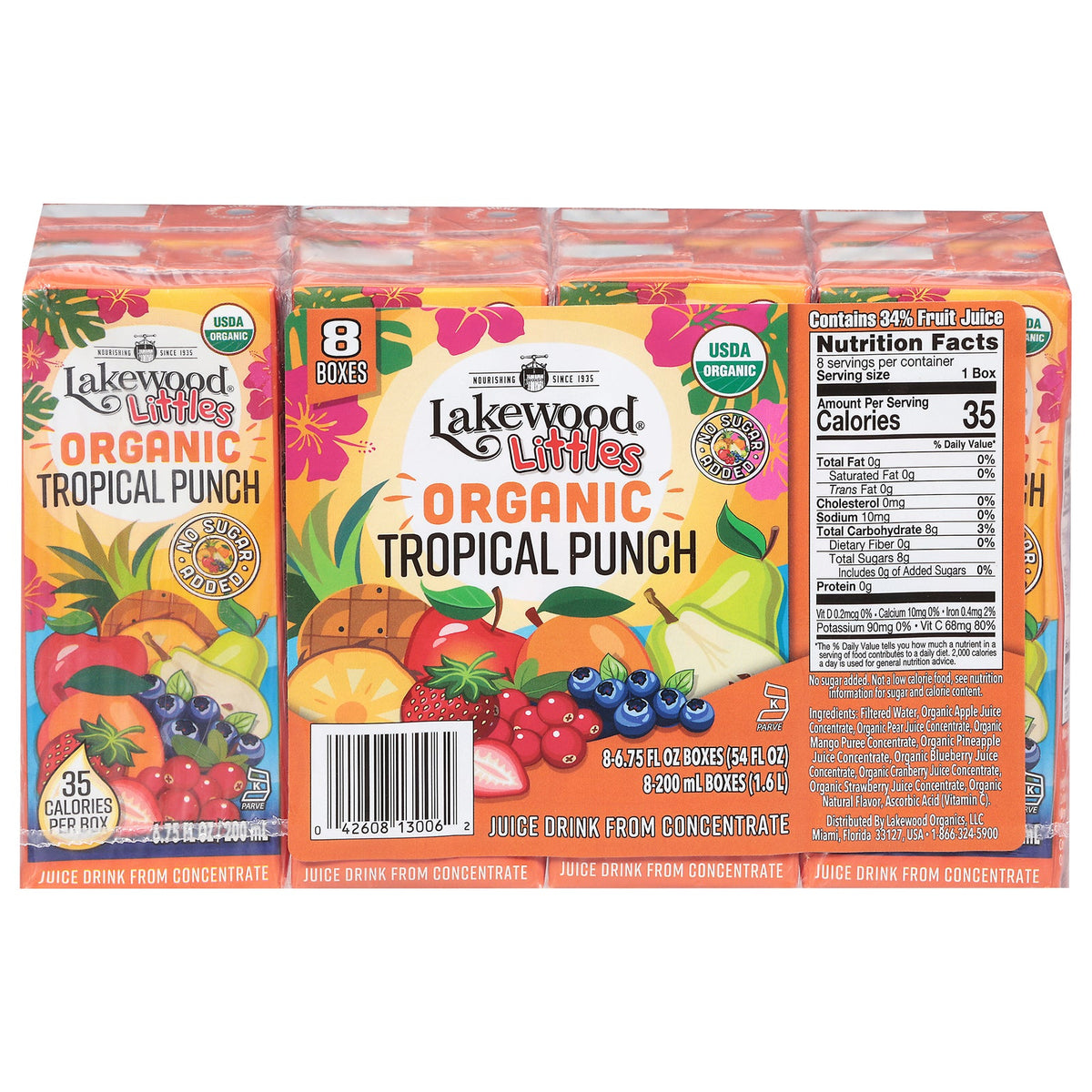 Lakewood Organic Tropical Punch Little Juice, 8 x 6.75 oz (Case of 4)