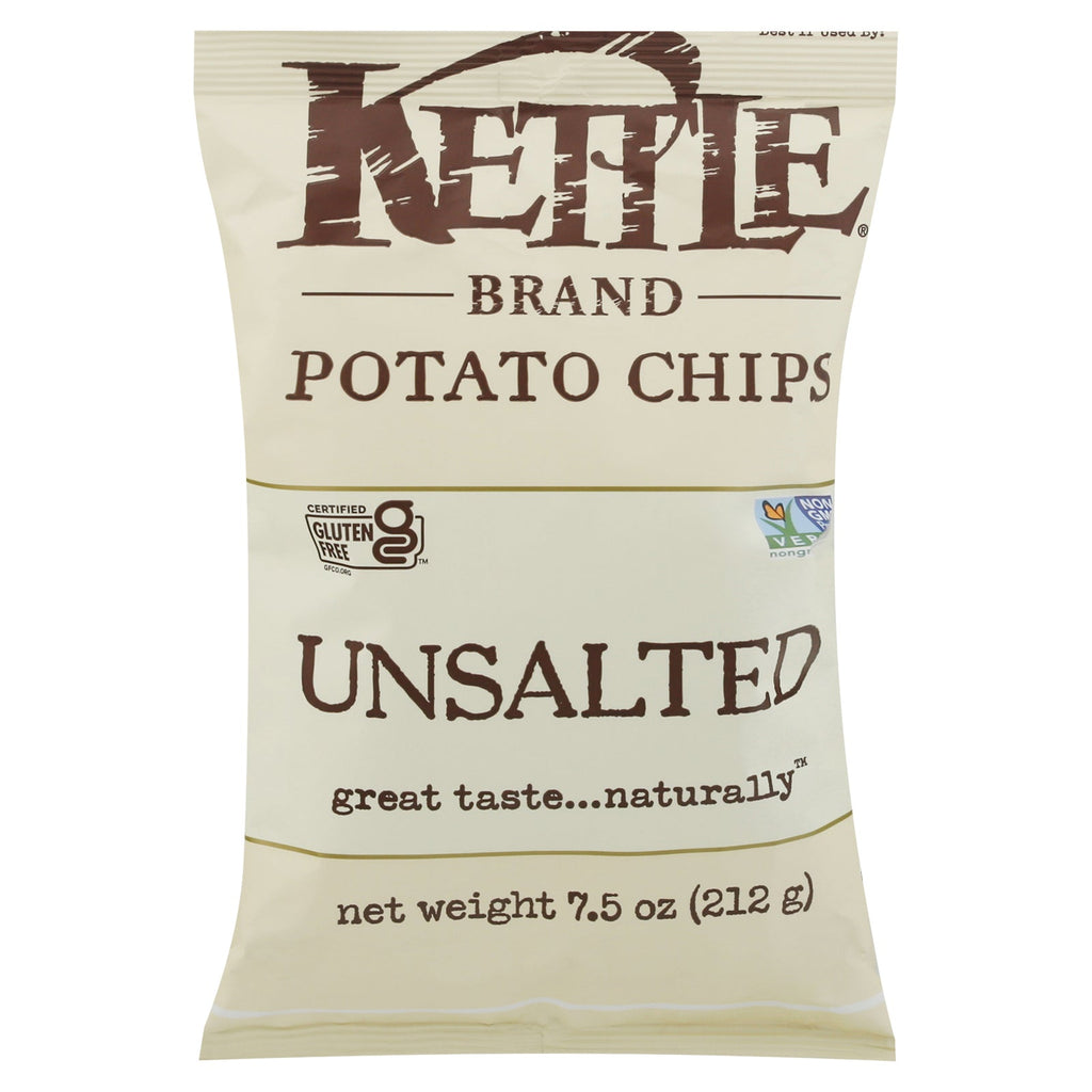 Kettle Brand Unsalted Potato Chips, 7.5 oz (Case of 12)