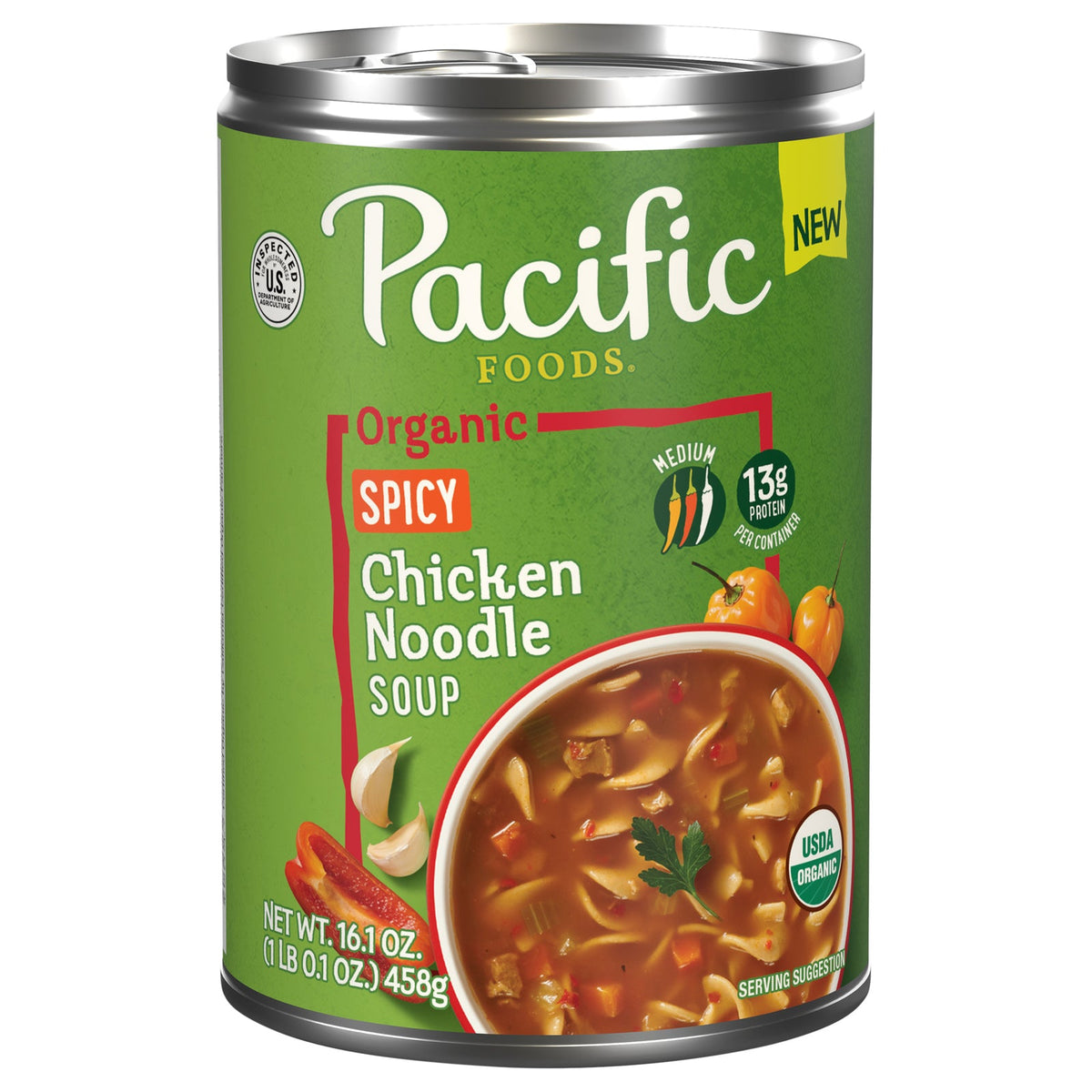 Pacific Foods Organic Spicy Chicken Noodle Soup, 16.1 fl oz (Case of 12)