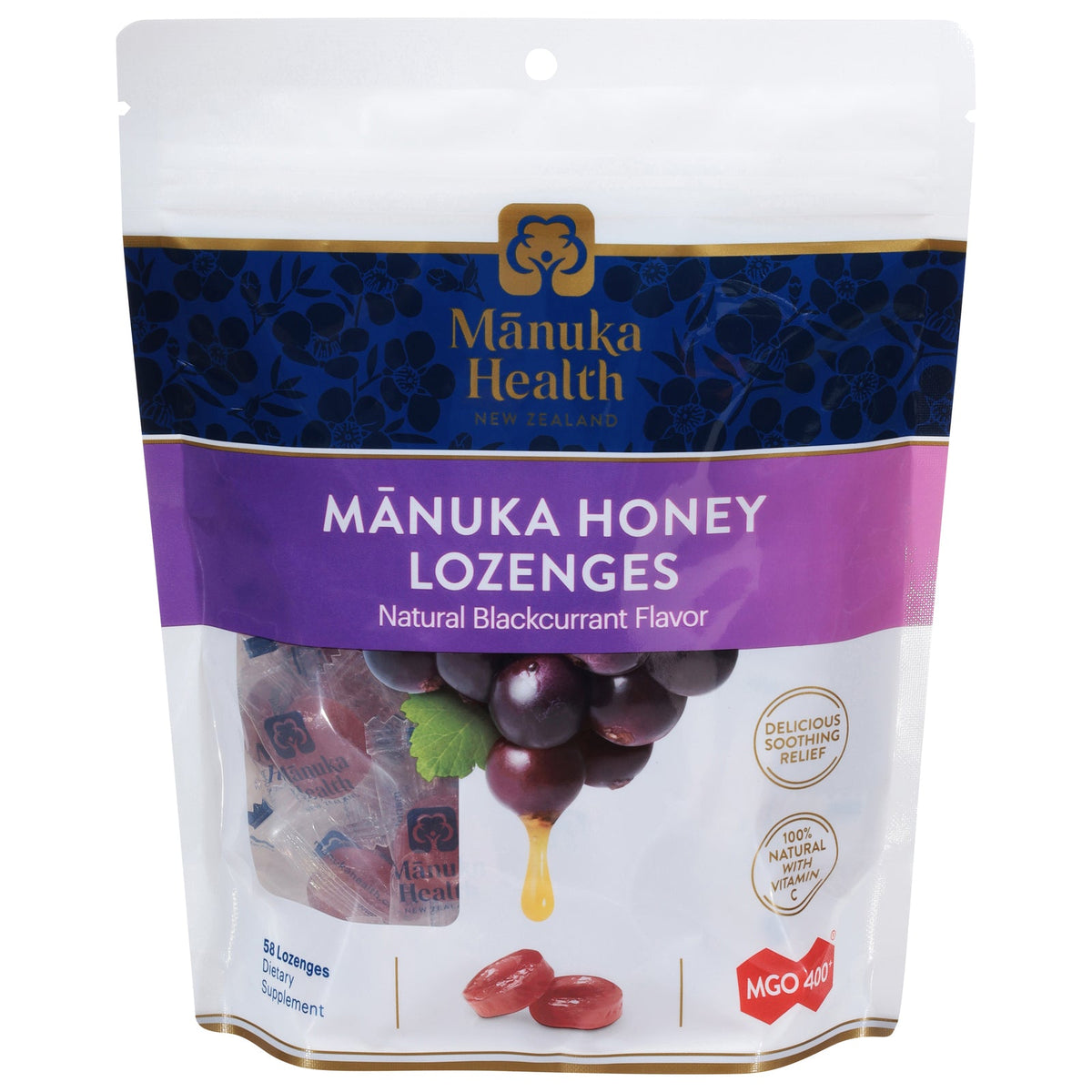 Manuka Health MGO 400+ Manuka Honey Blackcurrant Lozenges, 58 ct
