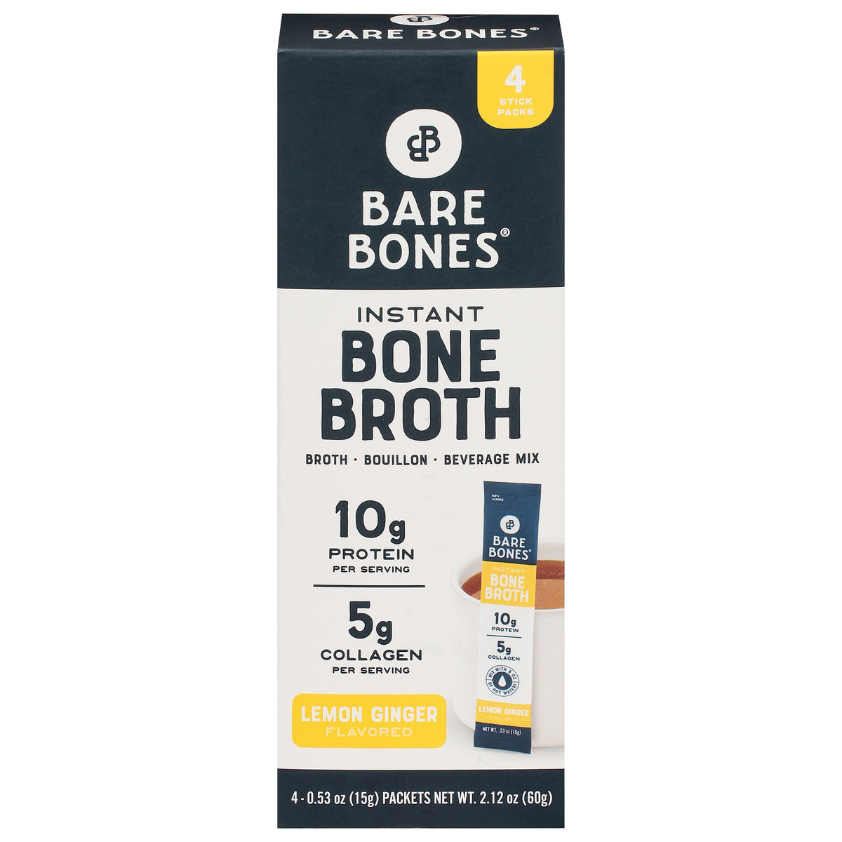 Bare Bones Instant Lemon Chicken Bone Broth, 2.12 oz (Case of 8)