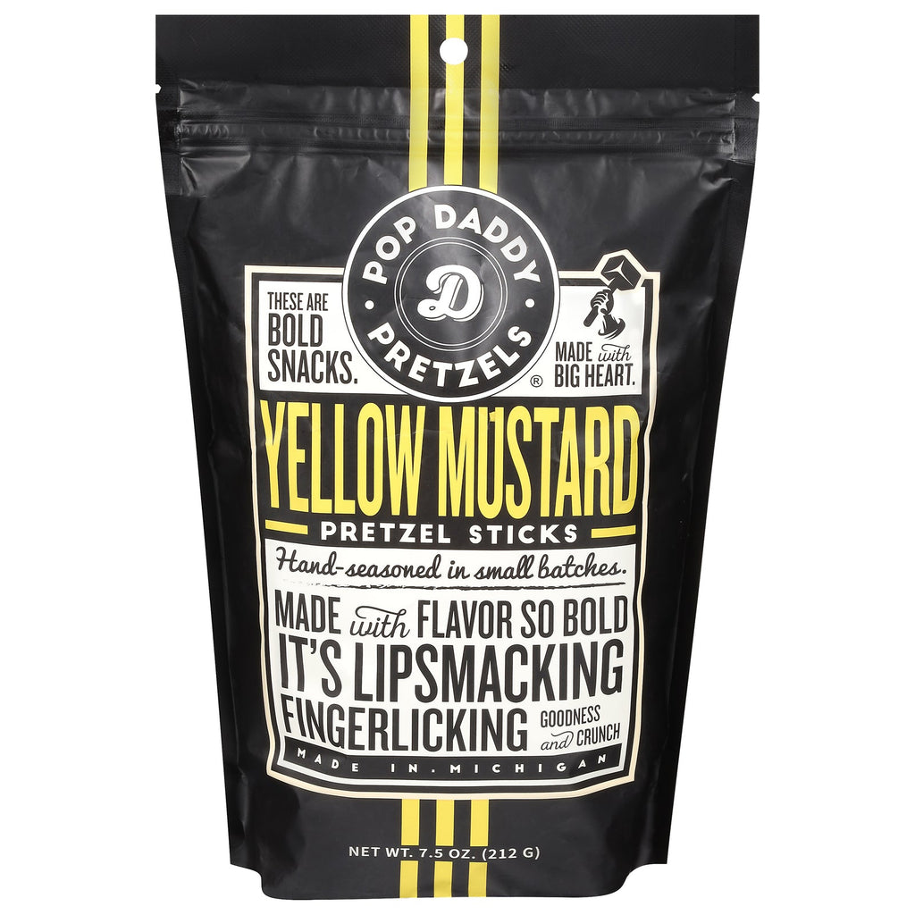 Pop Daddy Yellow Mustard Pretzel Sticks, 7.5 oz (Case of 12)
