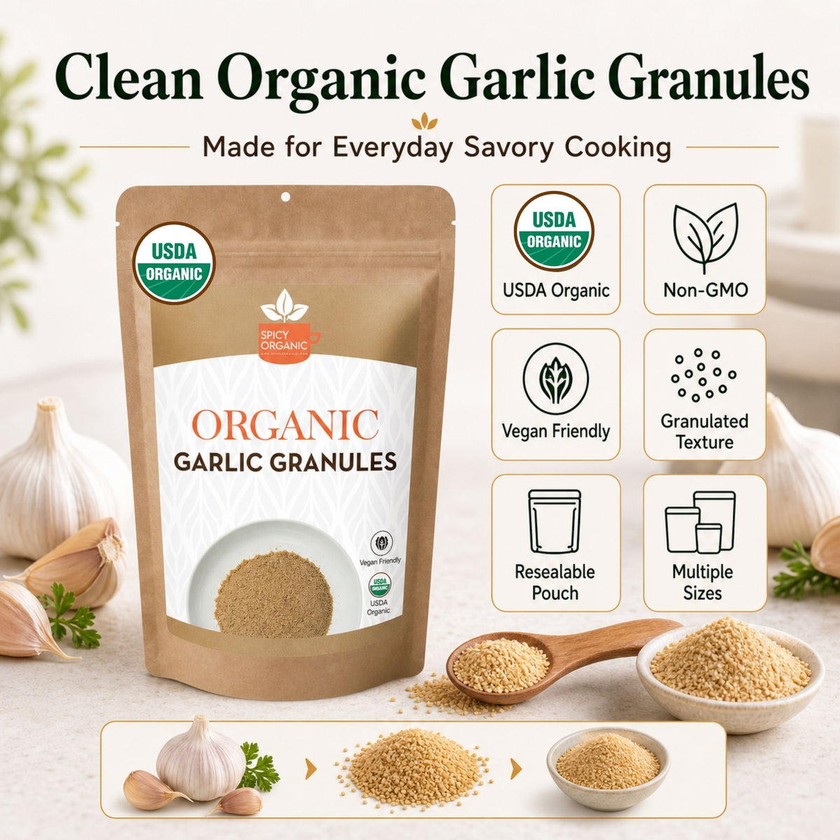 Organic Garlic Granules – For Marinades, Rubs & Roasting