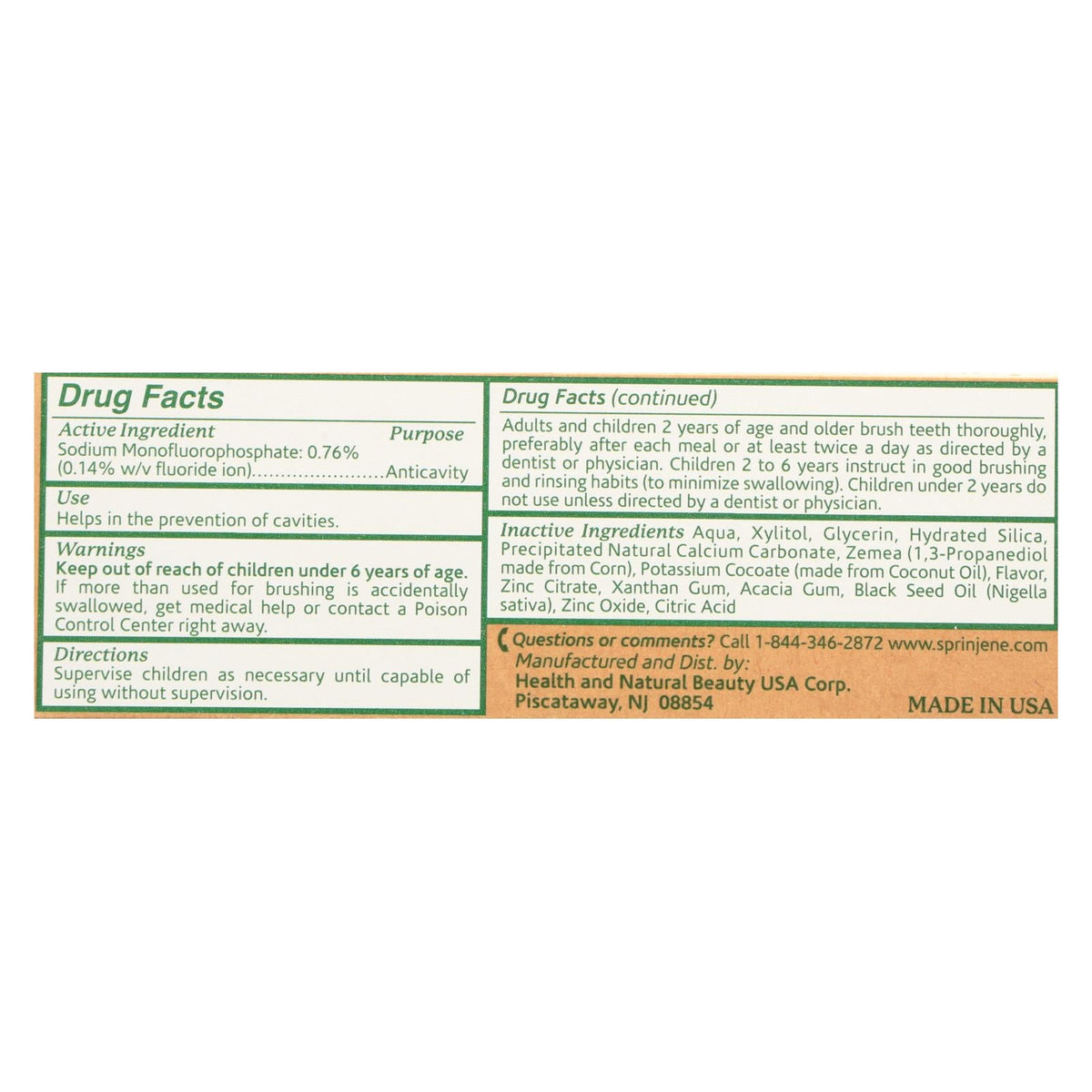 Sprinjene Natural Toothpaste with Fluoride, 3.5 oz