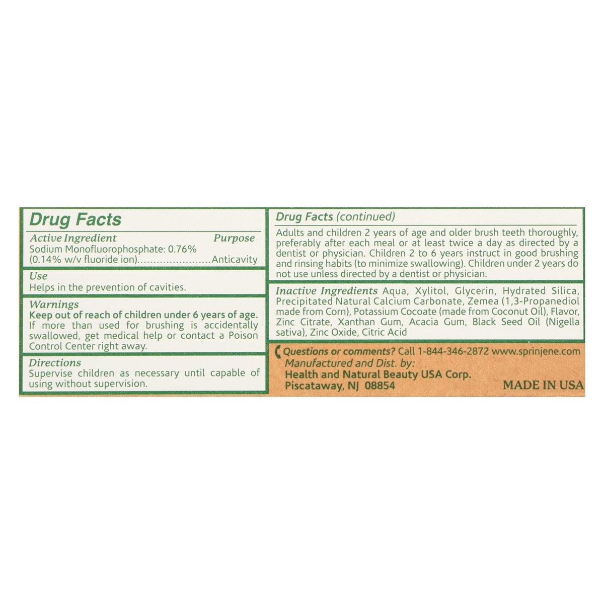 Sprinjene Natural Toothpaste with Fluoride, 3.5 oz