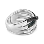 Sterling Silver 1/2 Cttw Black and Blue Diamond Crossover Bypass Ring
