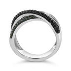 Sterling Silver 1/2 Cttw Black and Blue Diamond Crossover Bypass Ring